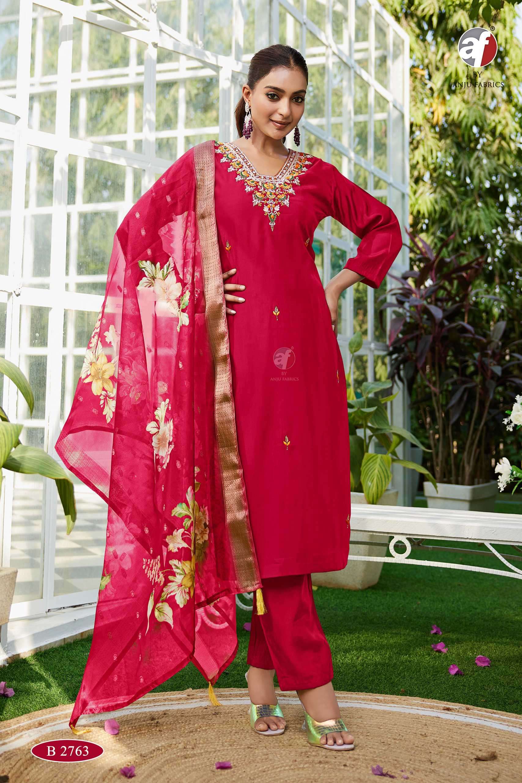 2763 by anju fabric colors latest designer heavy handwork modal silk stitched kurti supplier 