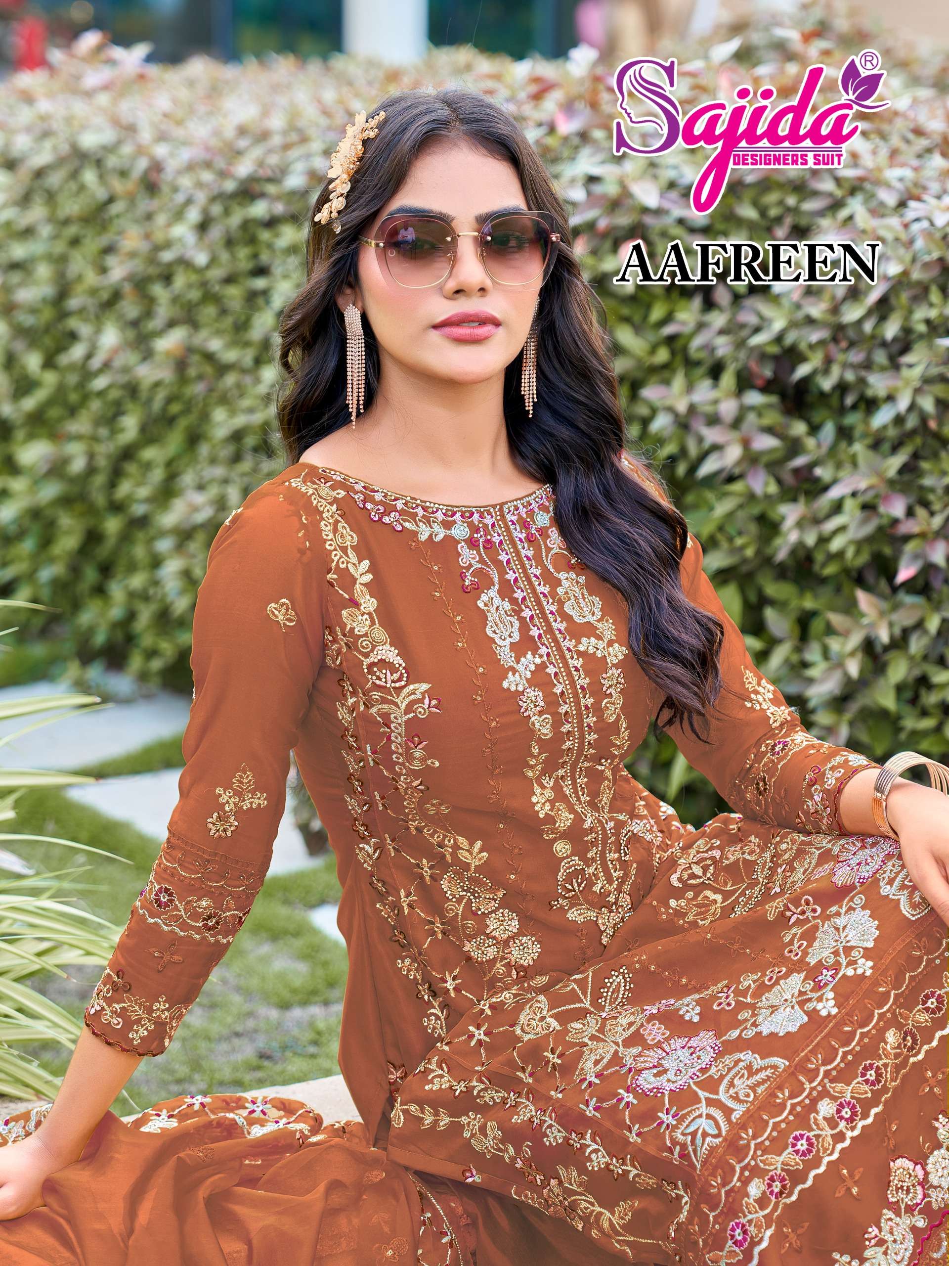 aafreen by sajida designer suits organza embroidered pakistani look designer salwar kameez wholesale price surat