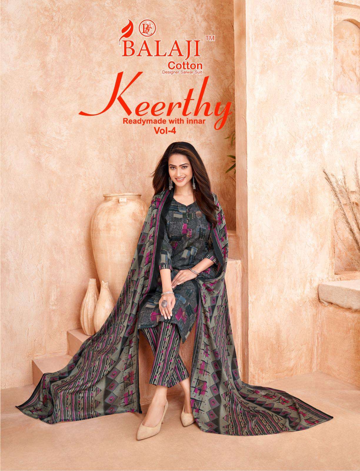 balaji cotton keerthy vol-4 cotton casual wear readymade suit wholesaler 