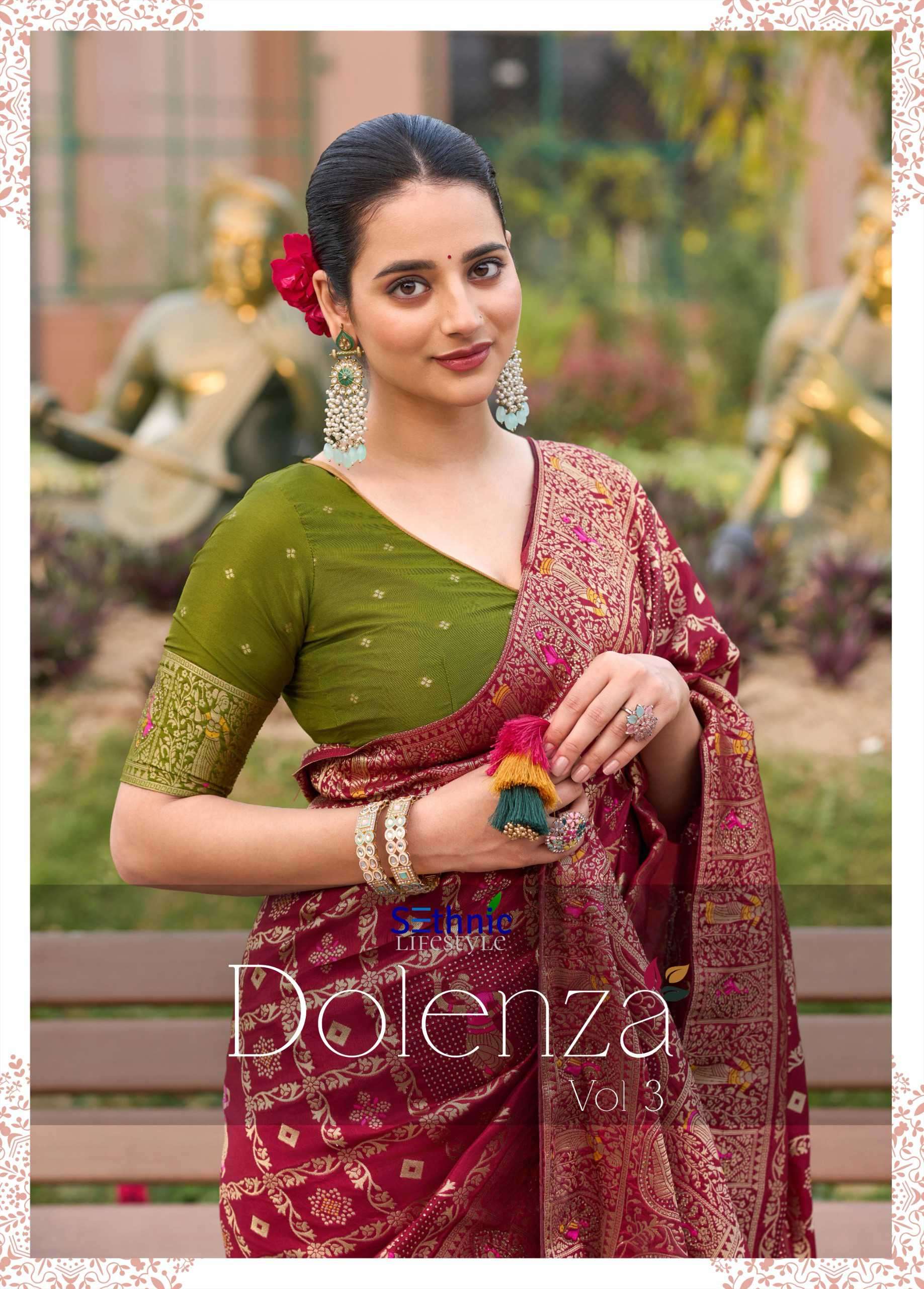 dolenza vol-3 by sethnic lifestyle exclusive designe dola silk party wear saree supplier 