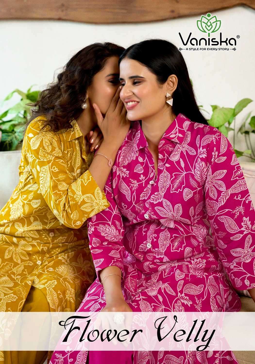 flower velly vol-1 by vaniska 1001-1008 series exclusive designer readymade kurti exporter surat