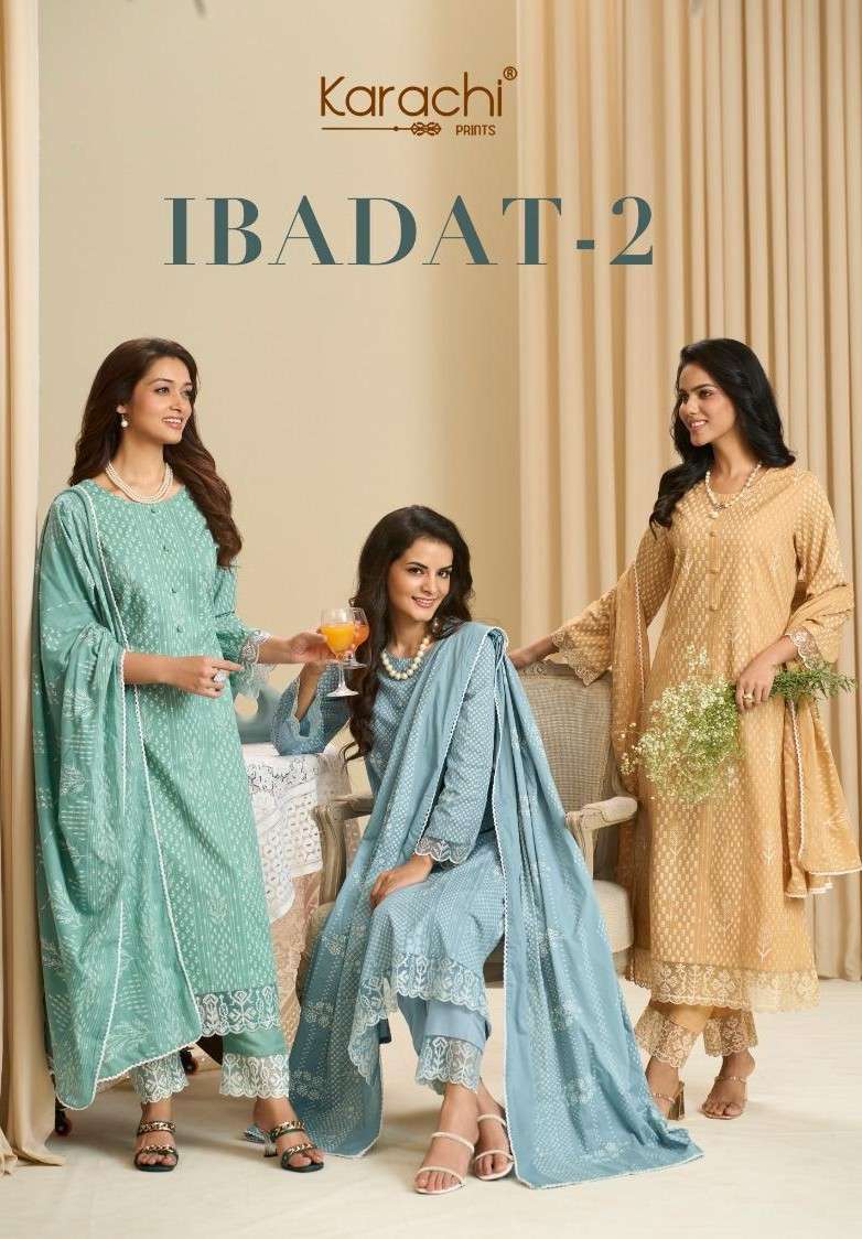 ibaadat vol-2 by karachi prints 93001-93006 series exclusive embroidered cotton designer suit supplier 