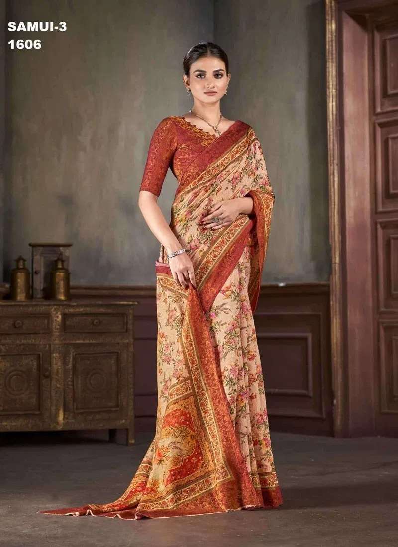 jivora samui vol-3 natural silk with zari work designer party wear saree supplier 