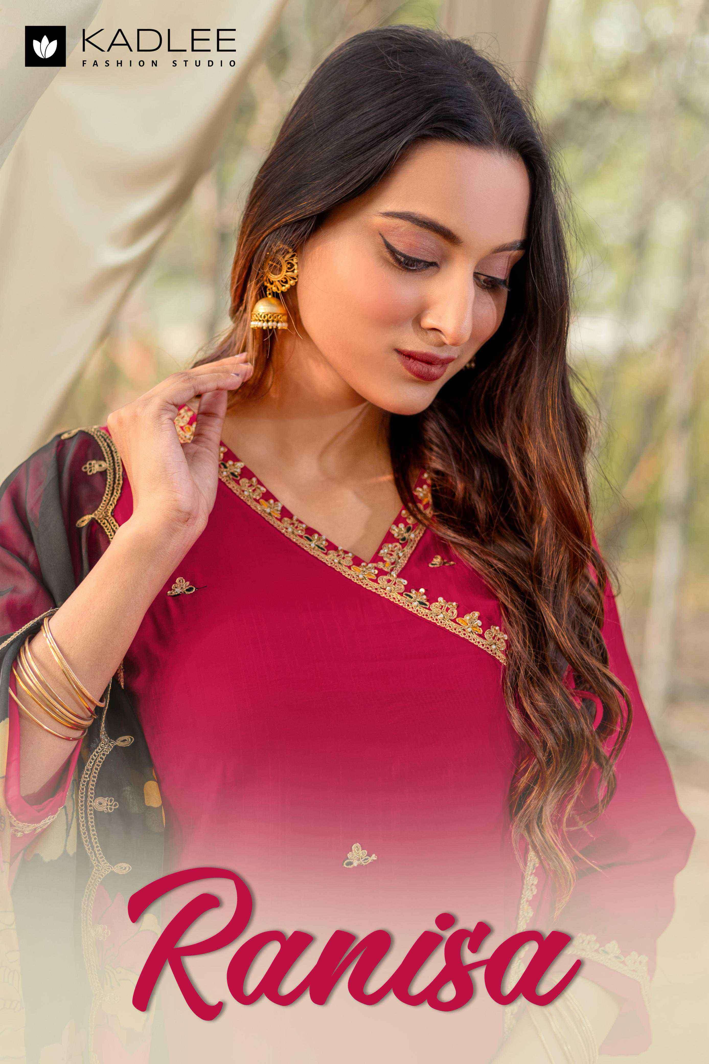 kadlee ranisha viscose fancy handwork with threadwork readymade plazo suit supplier 