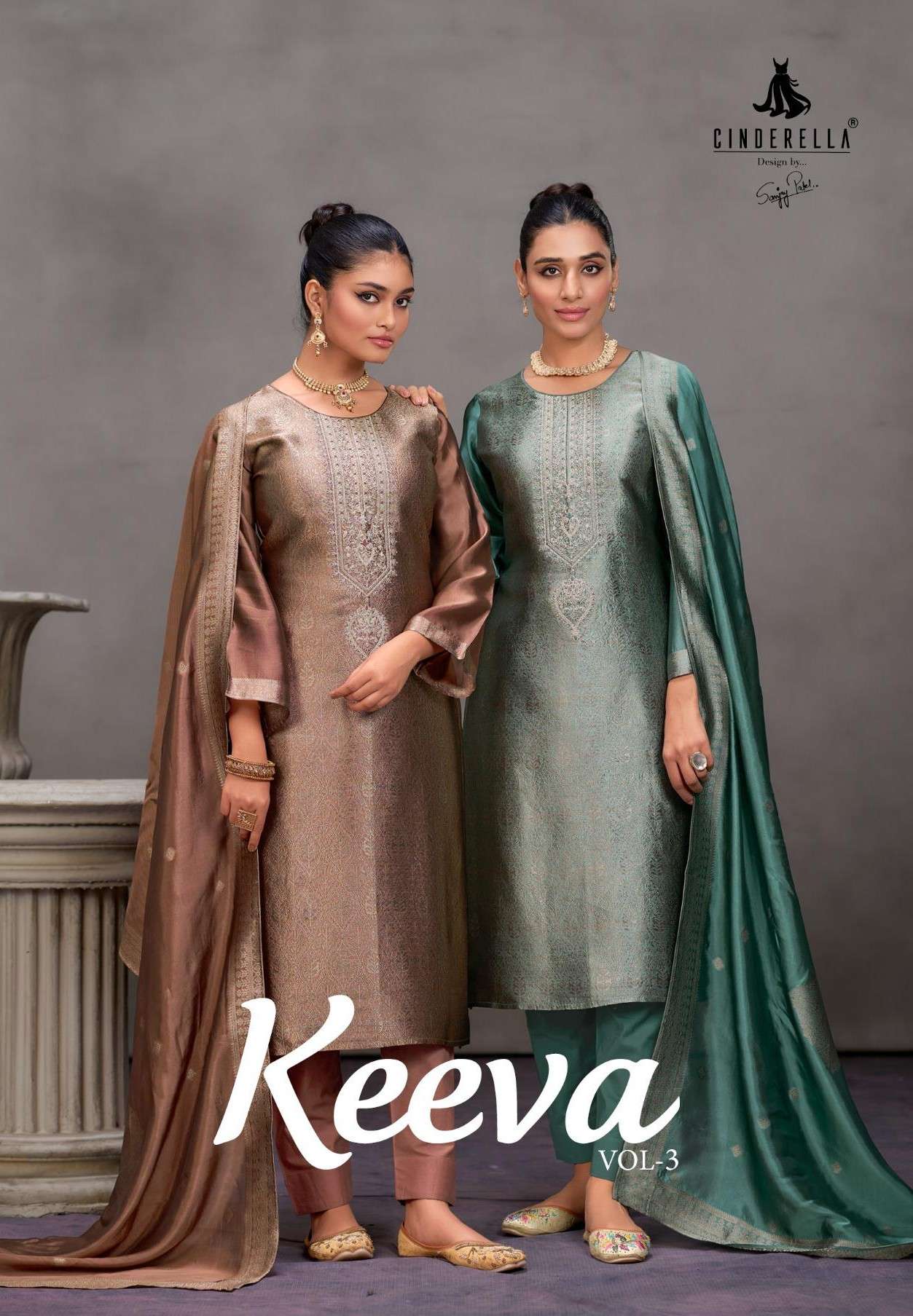 keeva vol-3 by cinderella 2201-2204 series latest designer silk jacquard salwar suit supplier 