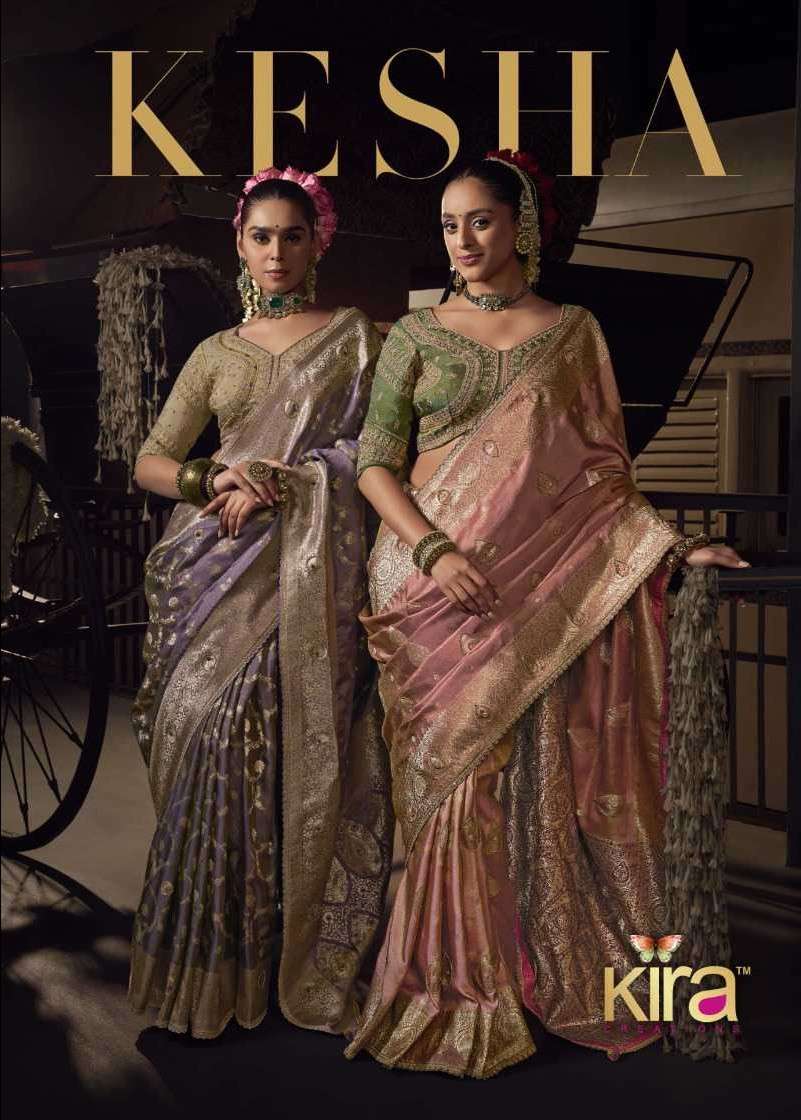 kesha by kira exclusive designer wedding wear viscose tissue saree wholesaler 