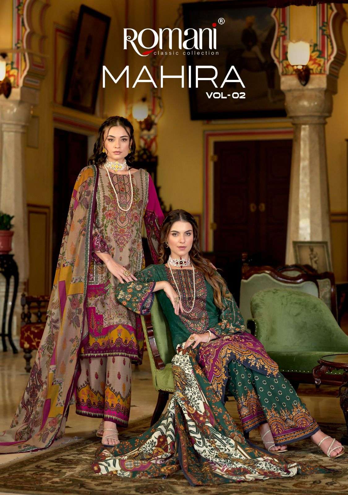 mahira vol-2 by romani colors latest designer heavy embroidered cotton suit exporter 