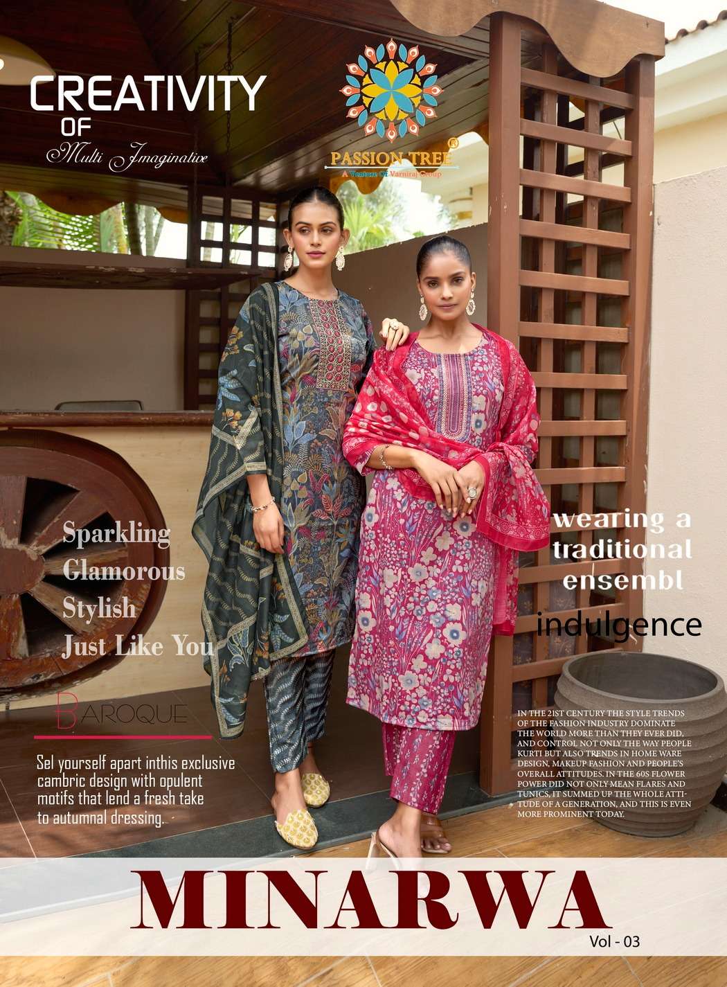 minarva vol-3 by passion tree fancy embroidery with capsule printed readymade kurti supplier 