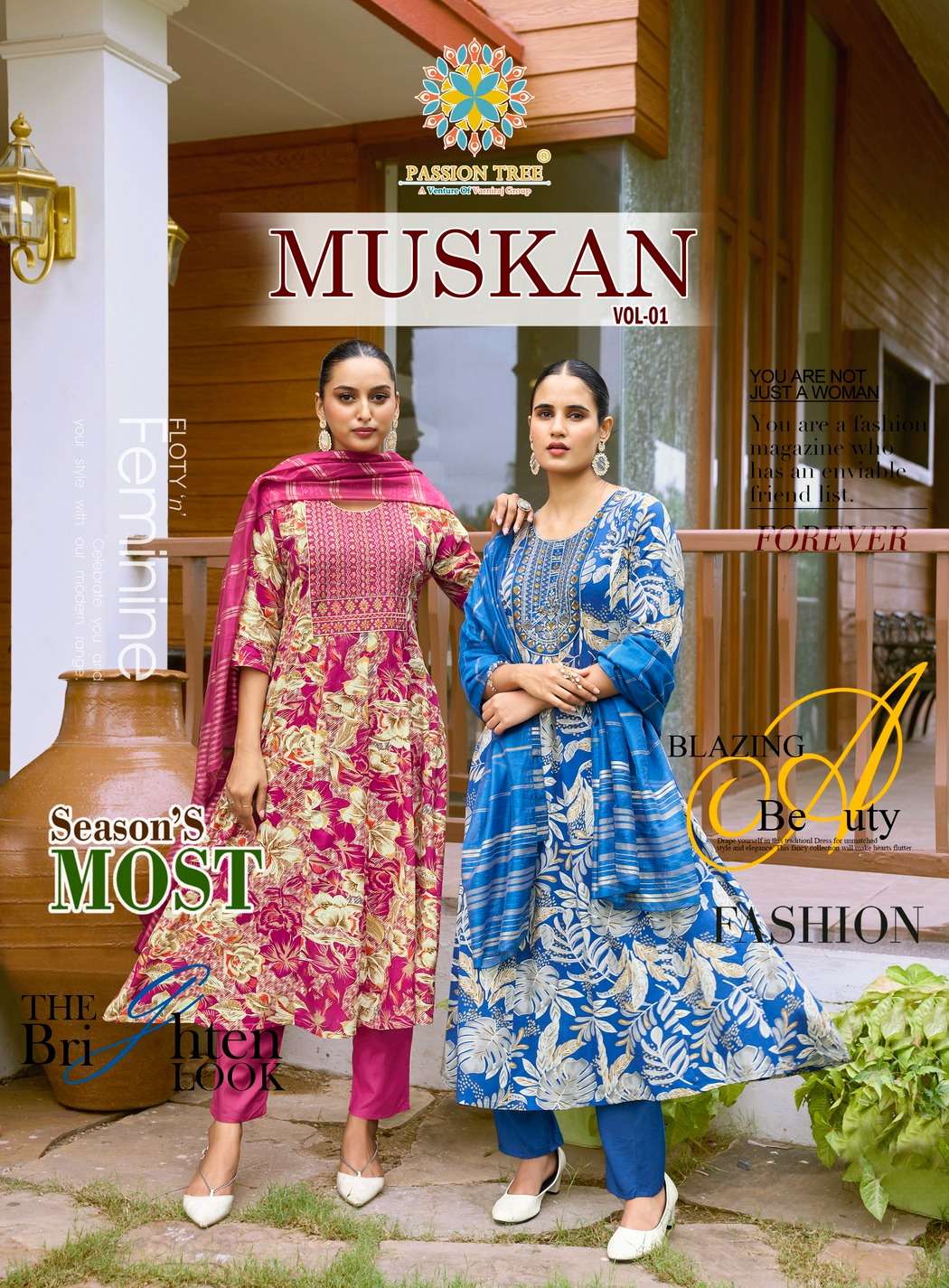 muskan vol-1 by passion tree 1001-1008 series designer casual wear rayon anarkali style collection surat