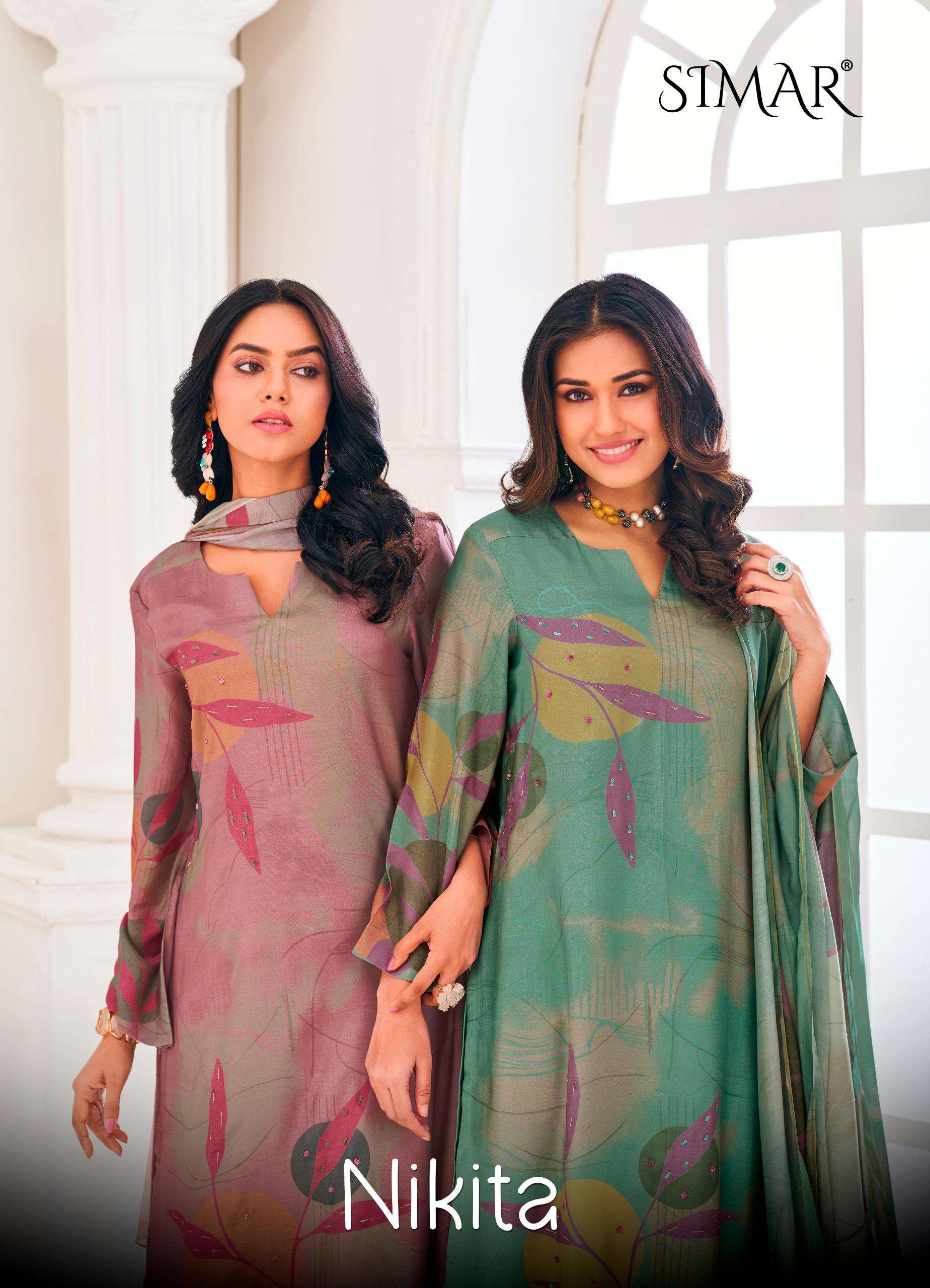 nikita by simar latest designer casual wear viscose muslin suit wholesaler 