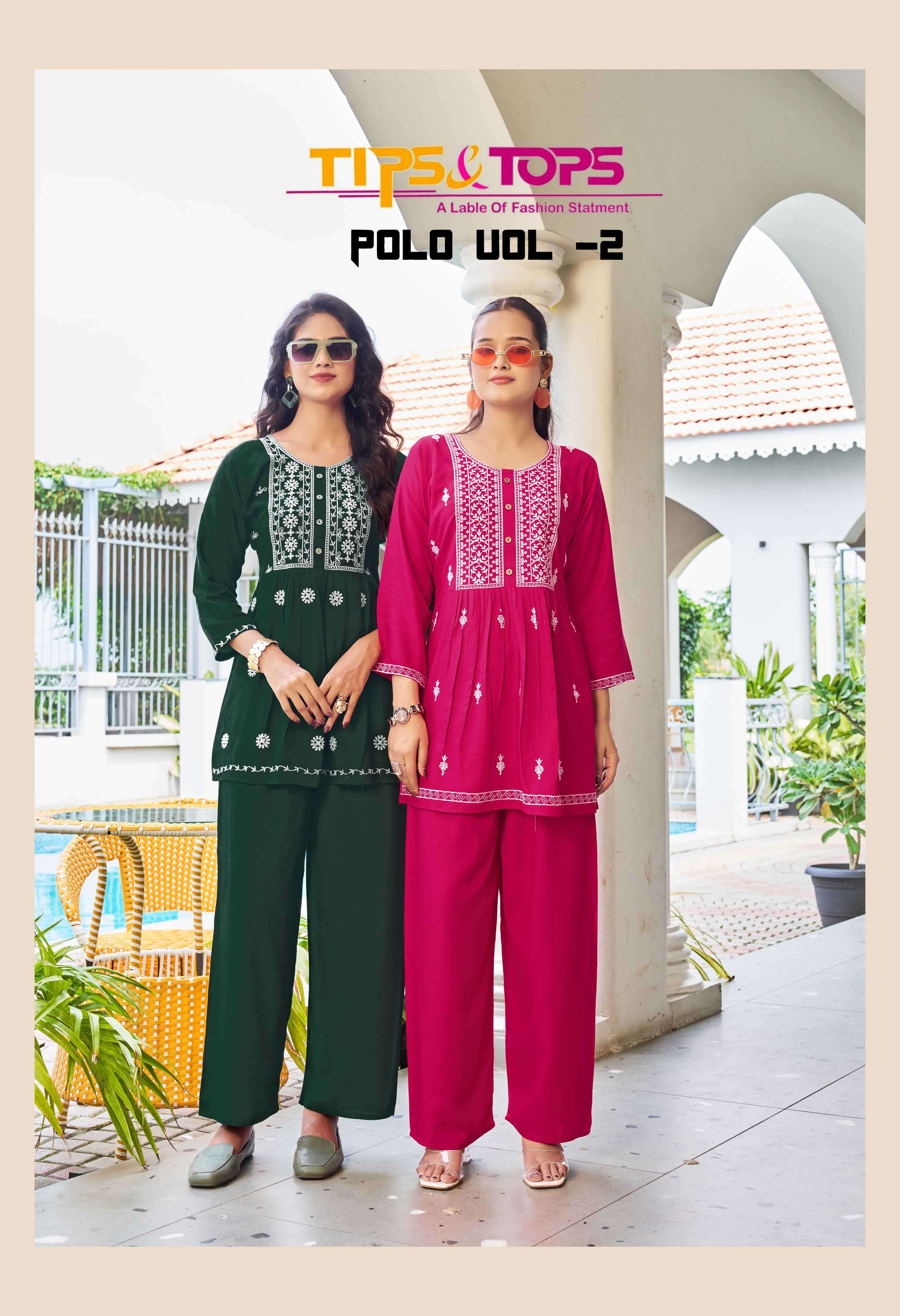 polo vol-2 by tips&tops designer casual wear readymade embroidered cord set supplier 