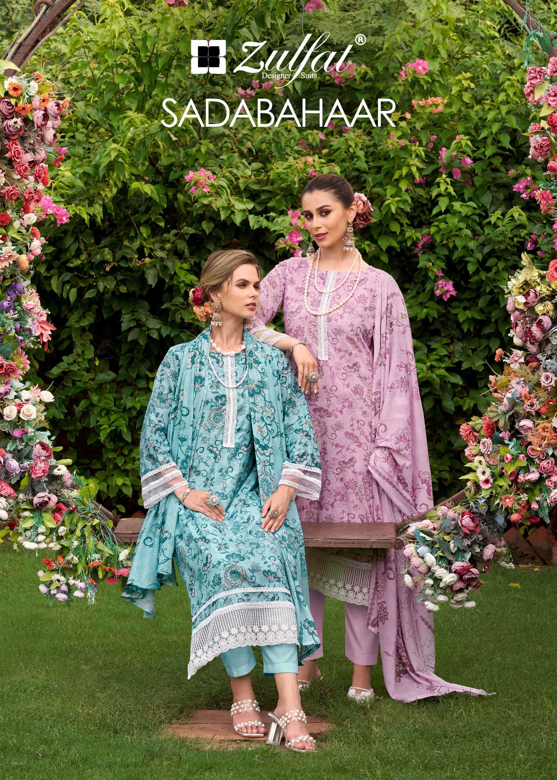 sadabahaar by zulfat designer suit cotton casual wear unstitched salwar suit wholesaler 