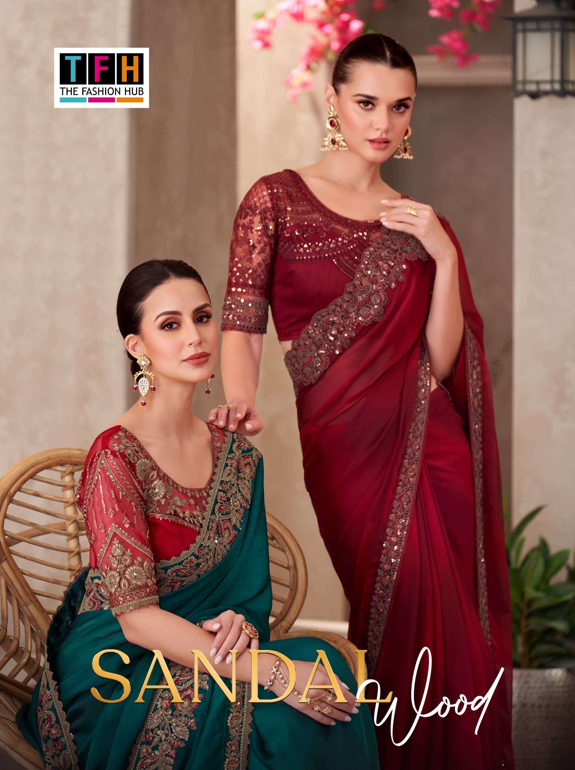sandalwood vol 15 by tfh 1501-1518 series shimmar silk embroidered sarees collection wholesale price surat