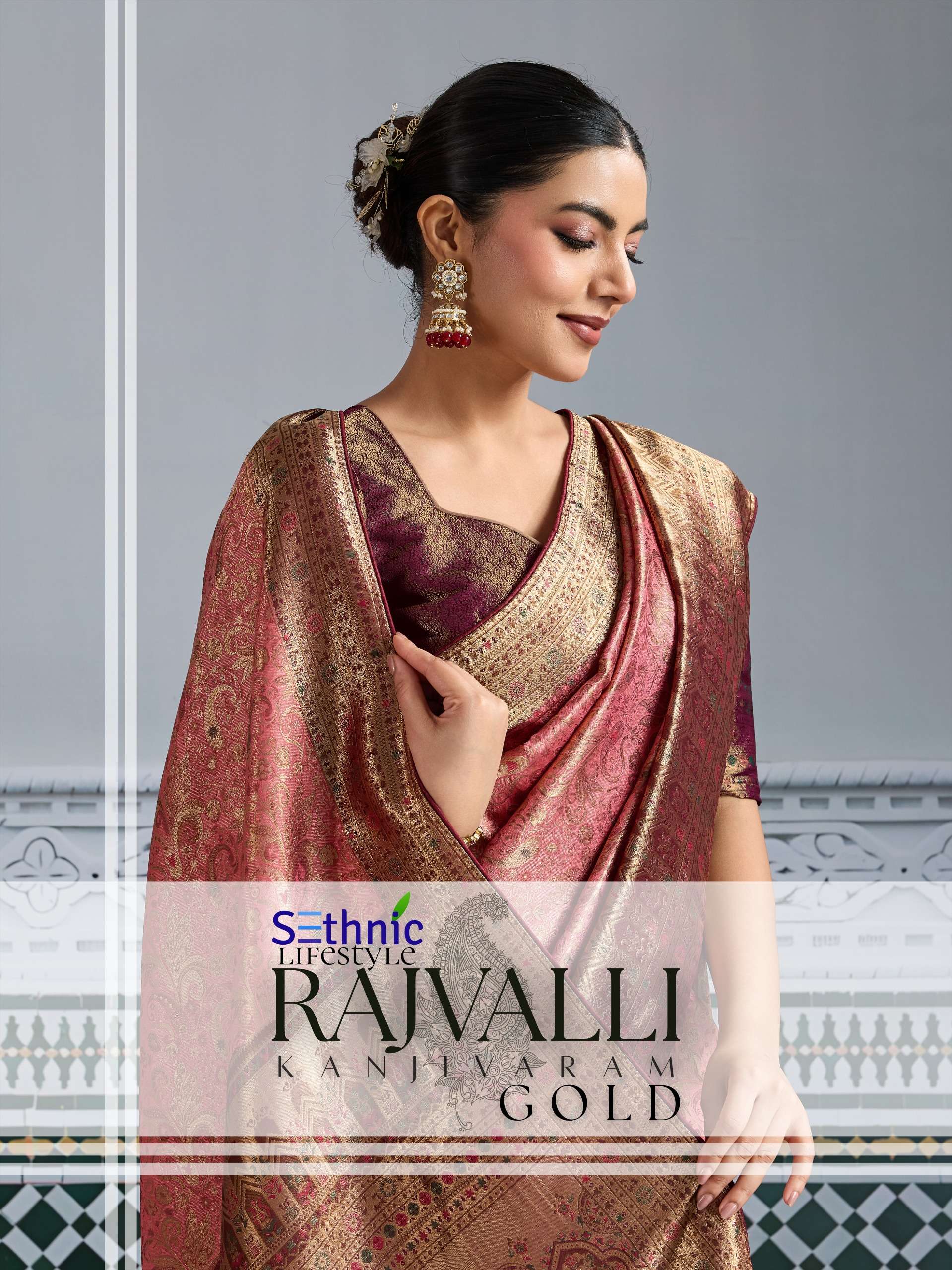 sethnic lifestyle rajvalli kajivaram gold 76001 colour edition party wear soft zari kajivaram silk saree wholesale best rate catalogue 