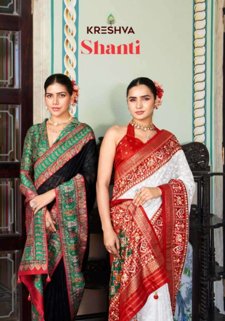 shanti by kreshva colors best designer pashmina peinted wedding wear saree supplier 