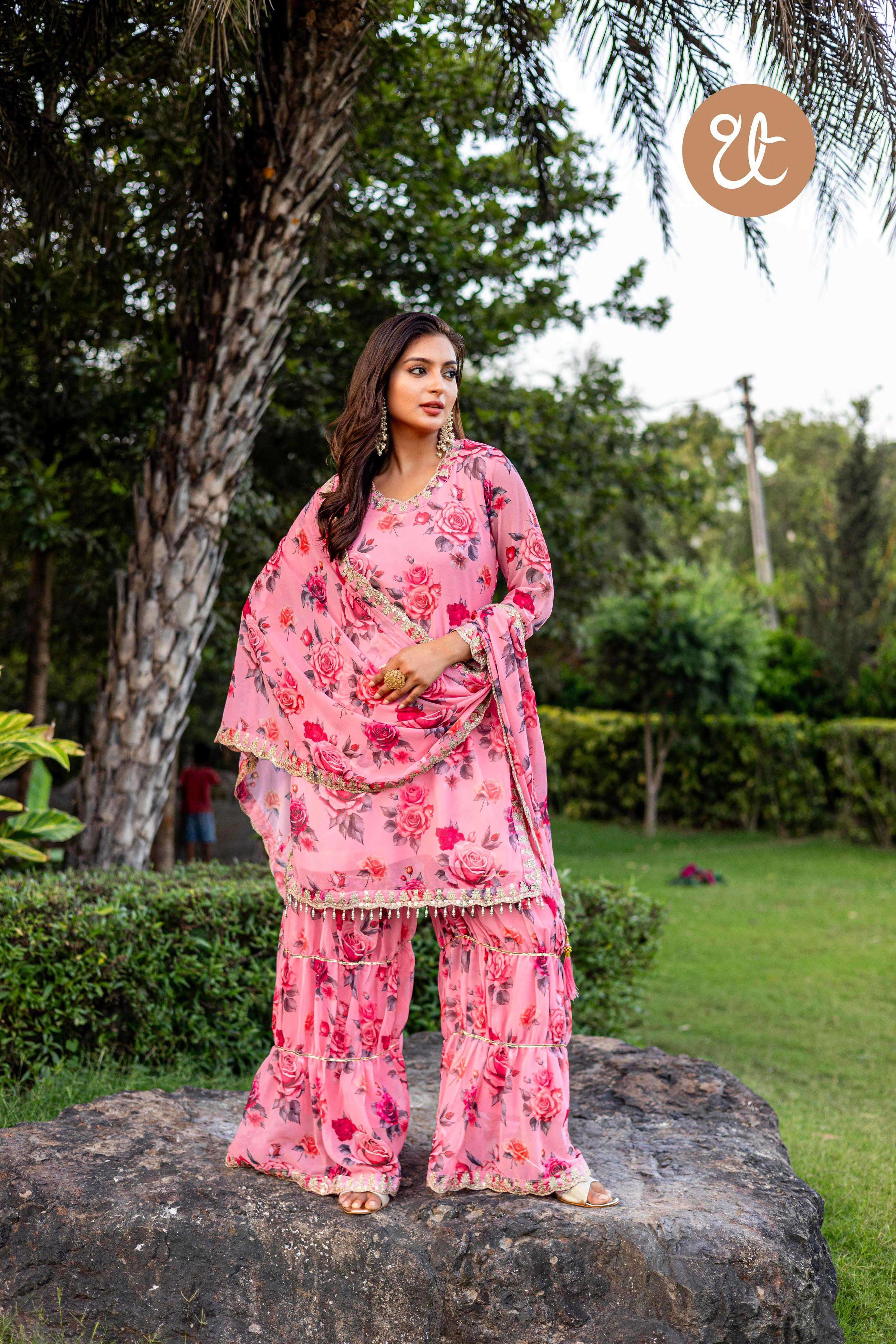 threadthrill 009 heavy Georgette with embroidered sarara suit exporter 