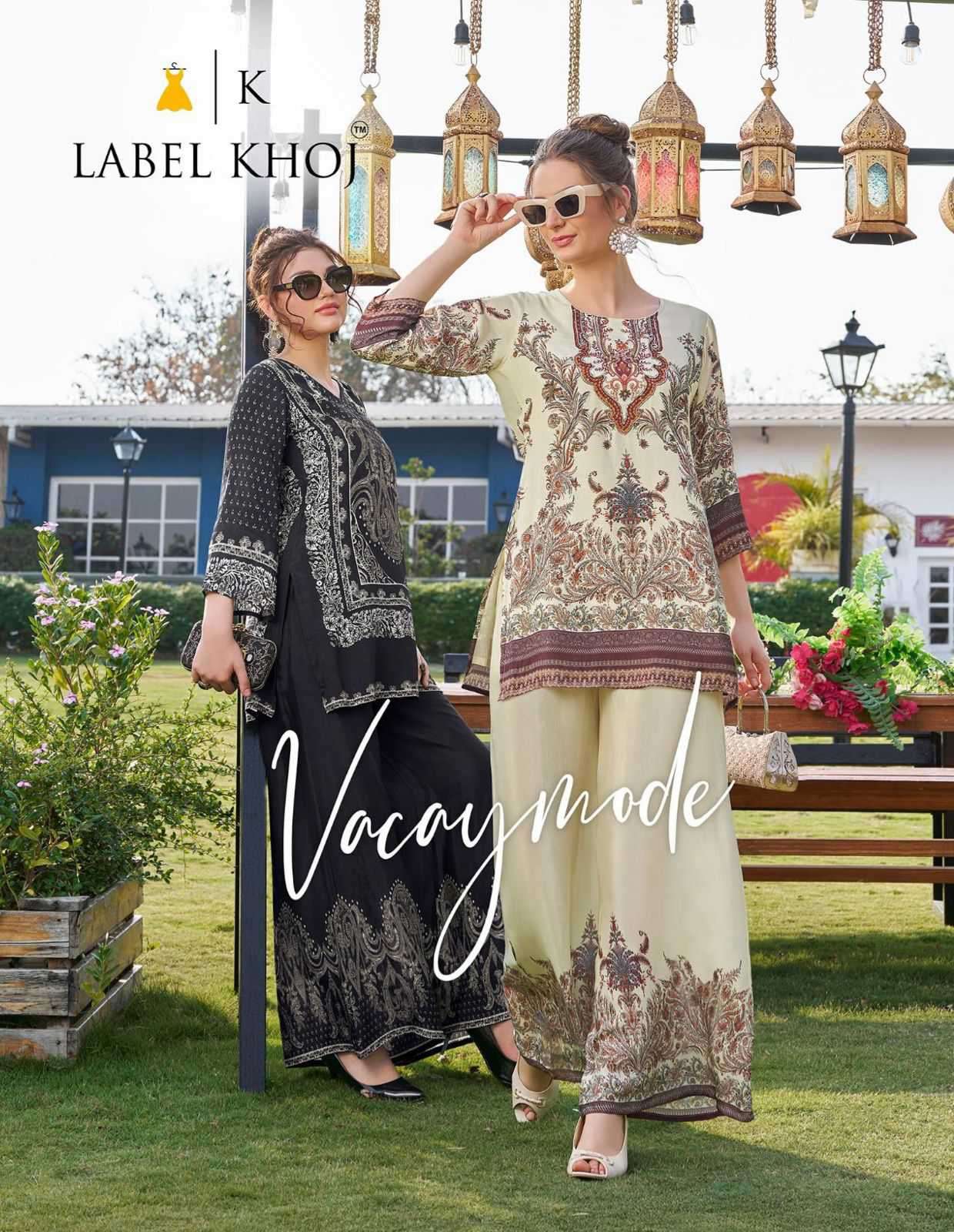 vacay mode by label khoj colors latest designer casual wear viscose muslin printed readymade cord set supplier 
