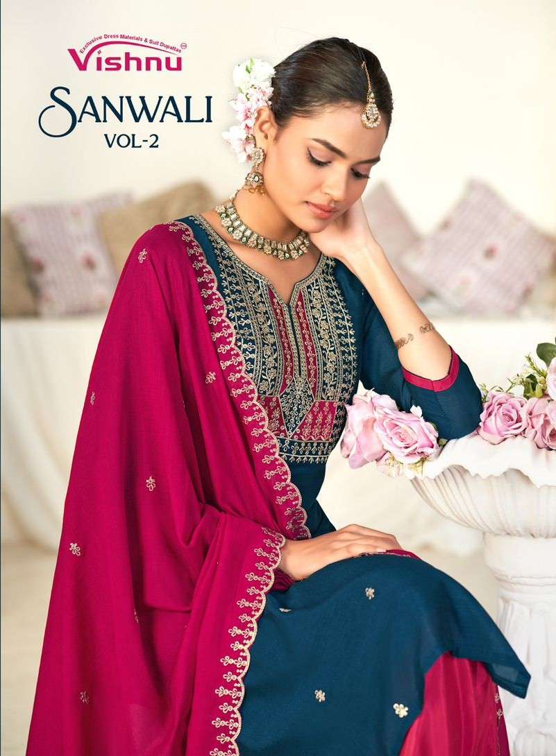 vishnu sanwali vol-2 vichitra silk fancy work salwar suit supplier surat