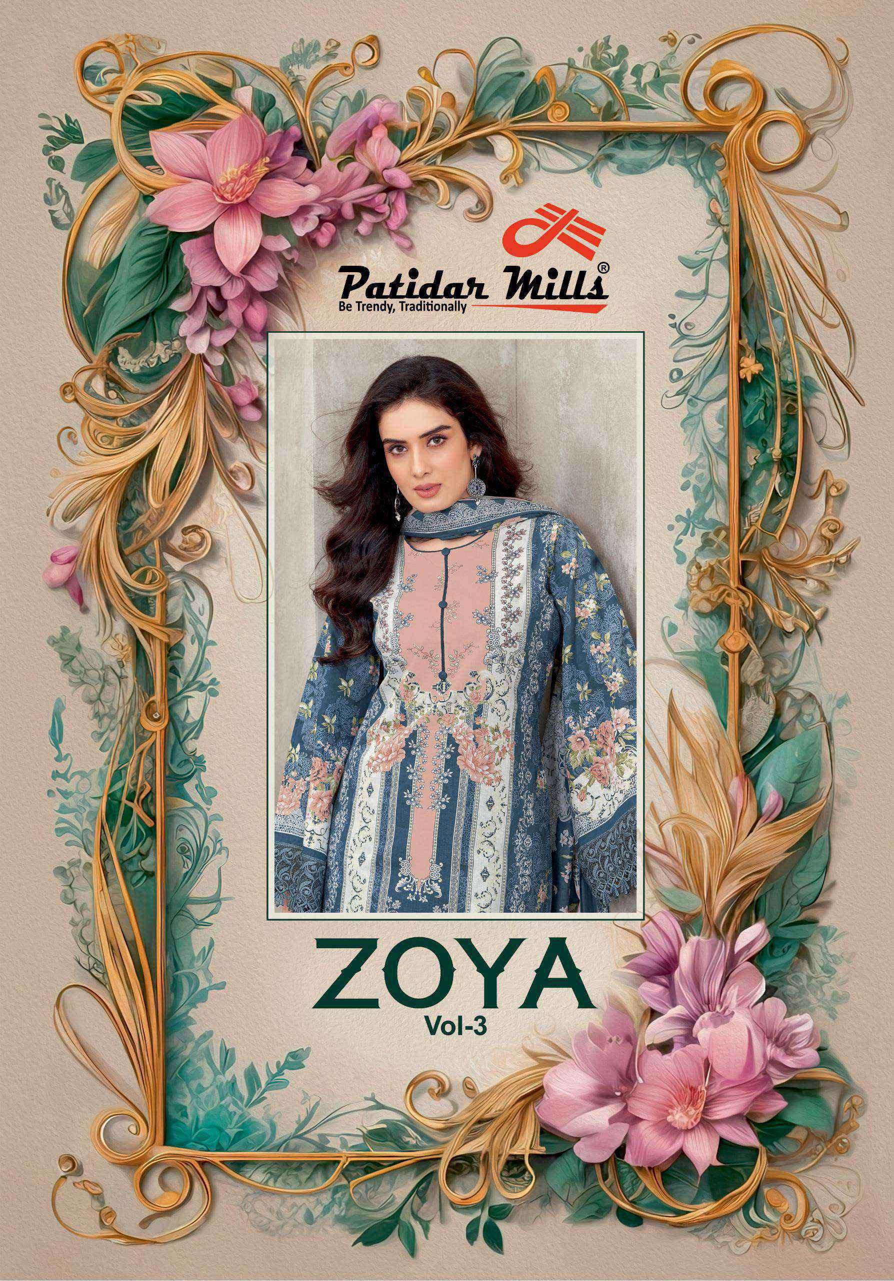 zoya vol-3 by patidar miils 3001-3008 series exclusive designer cotton printed suit supplier 
