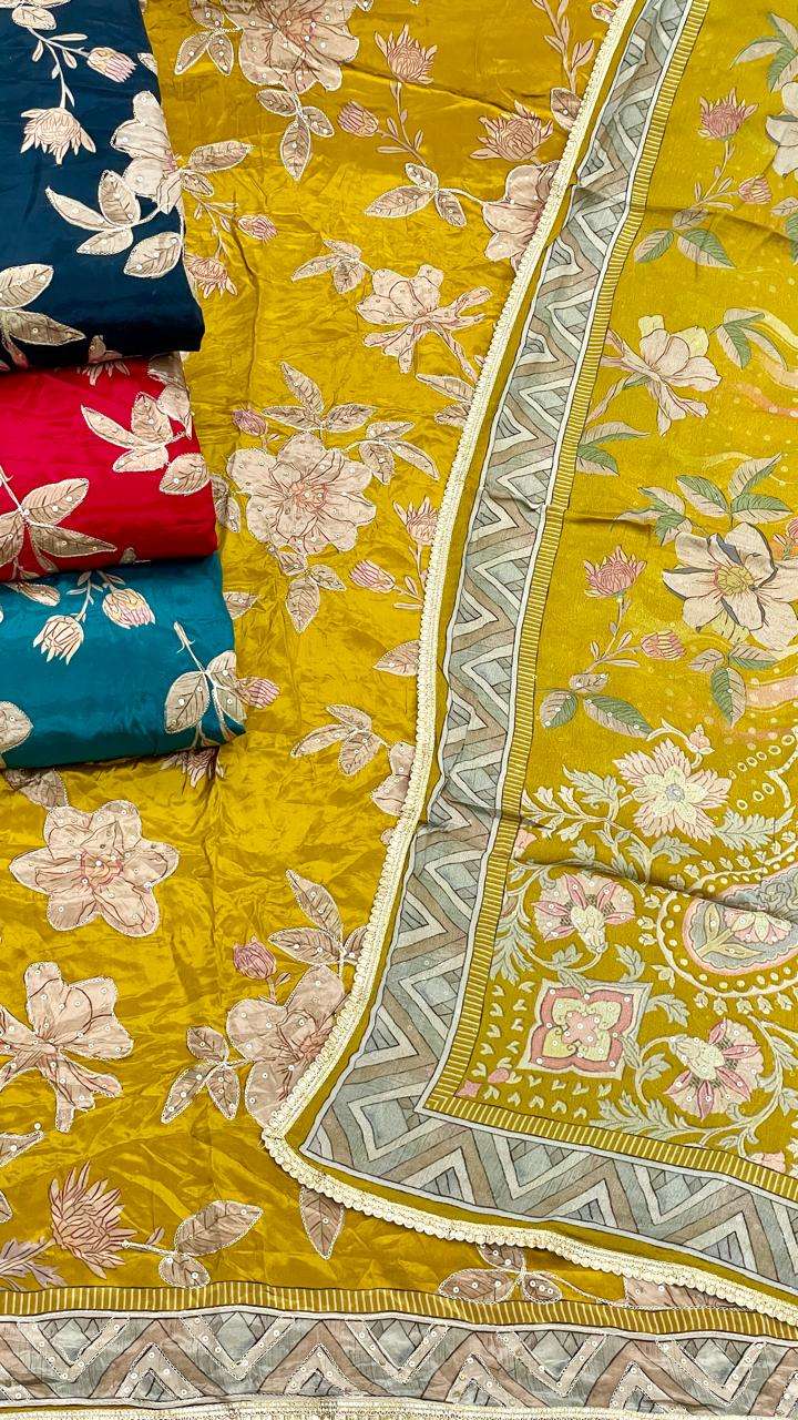 22 by siara fancy handwork natural crepe salwar kameez wholesaler surat