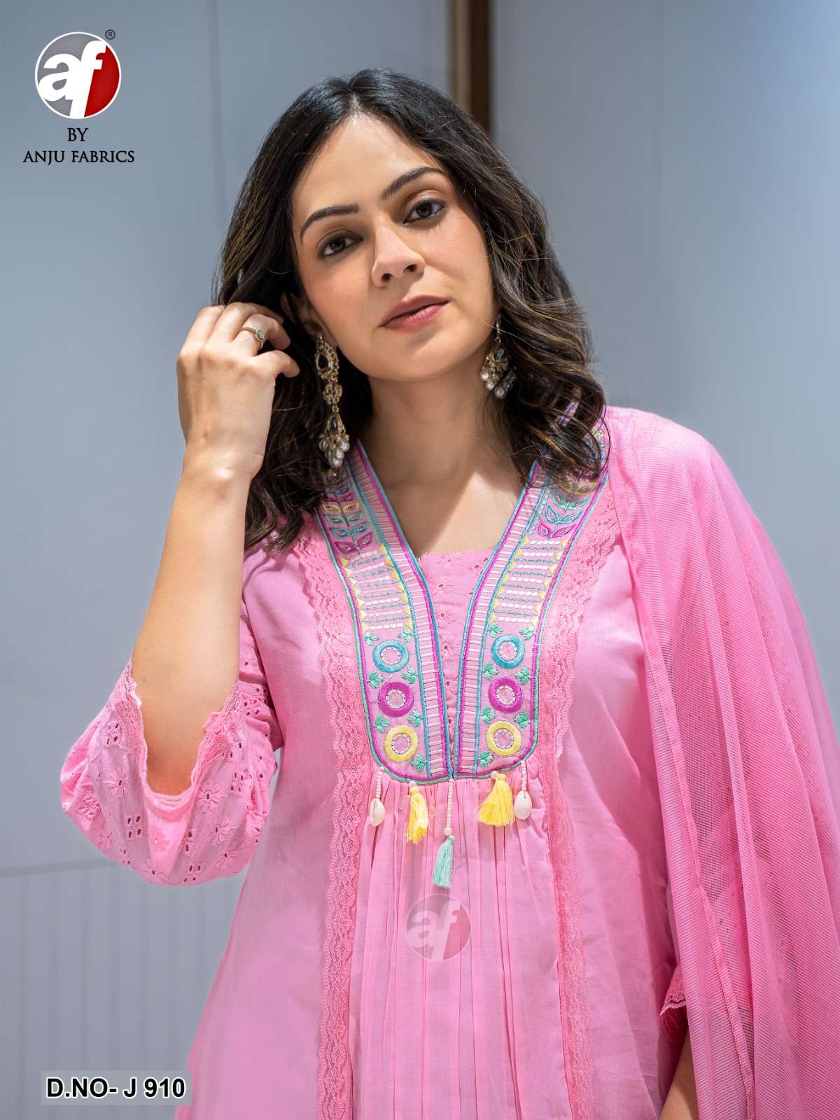 910 by anju fabric exclusive designer party wear embroidered readymade kurti supplier 