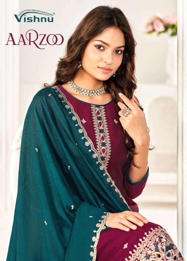 aarzoo by vishnu 30001-30012 series vichitra silk salwar kameez wholesaler surat