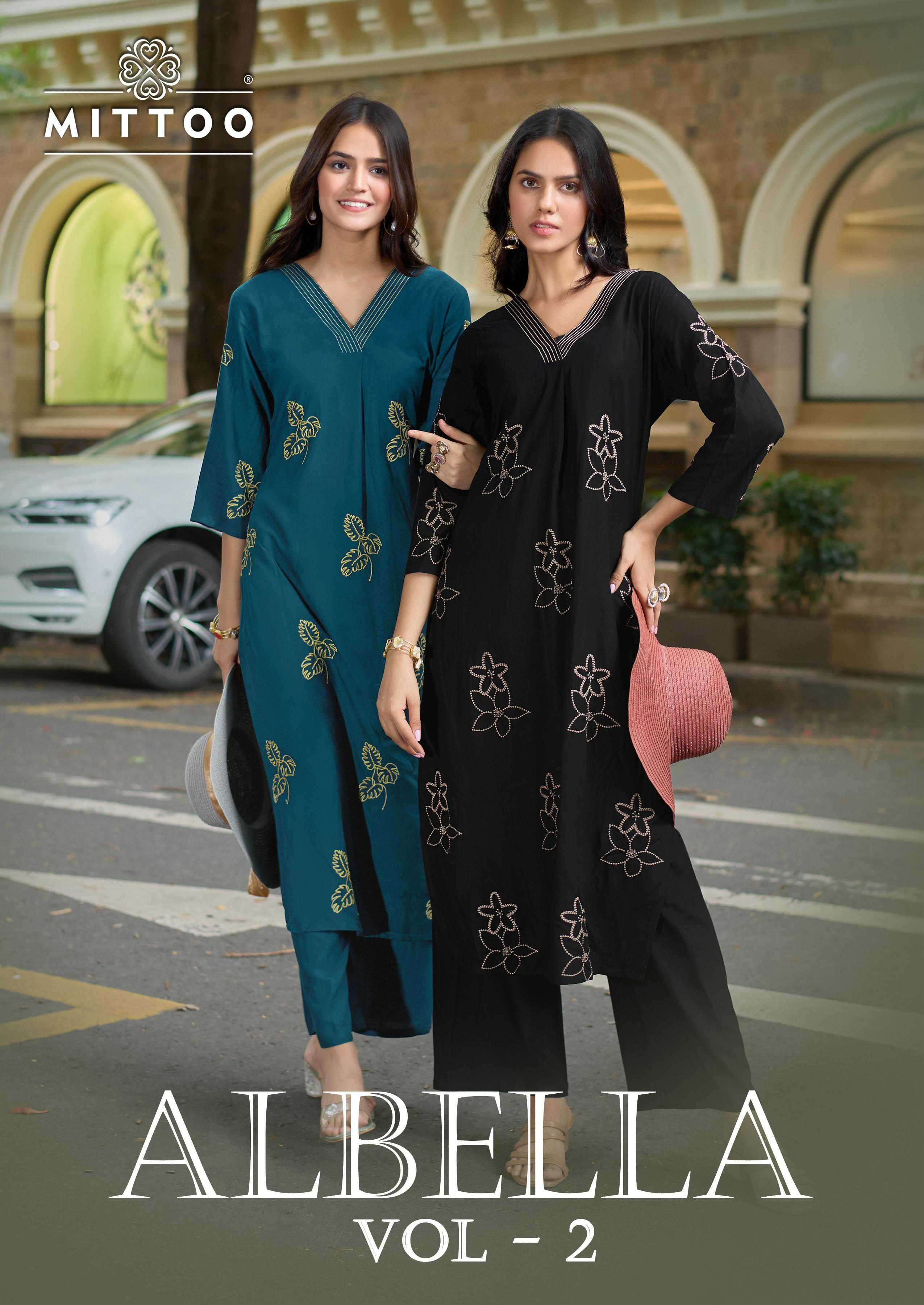 albella vol-2 by mittoo colors latest designer party wear rayon kurti wholesaler surat