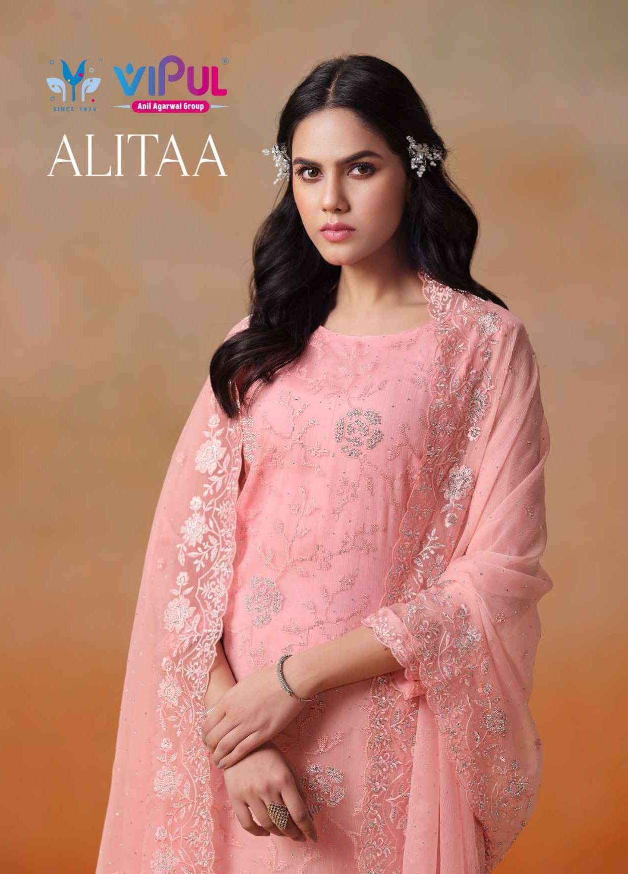 alitaa by vipul heavy jarkan work with embroidered chiffon salwar suit supplier 