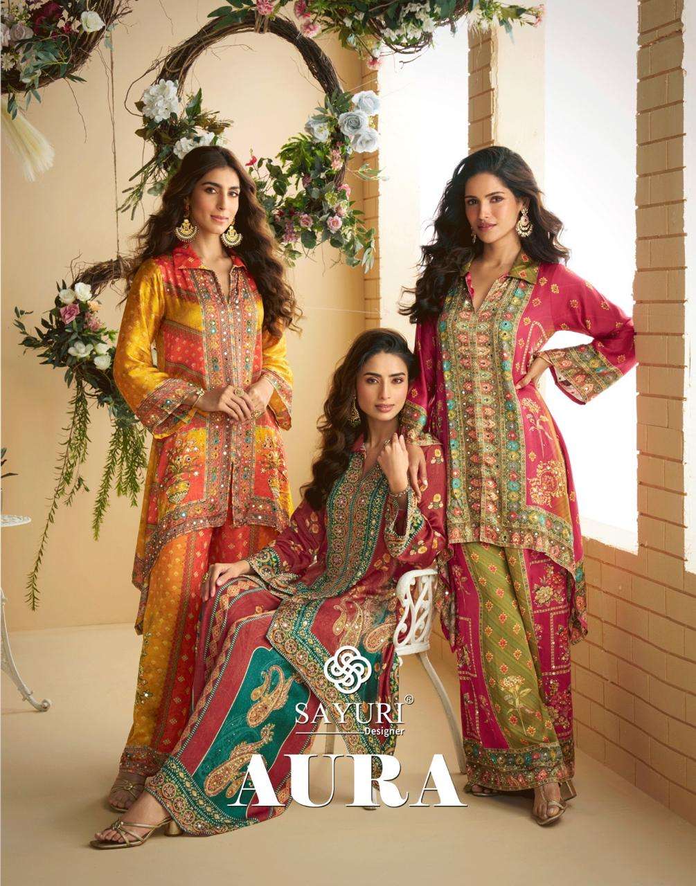 aura by sayuri designer latest designer party wear readymade plazo suit supplier 