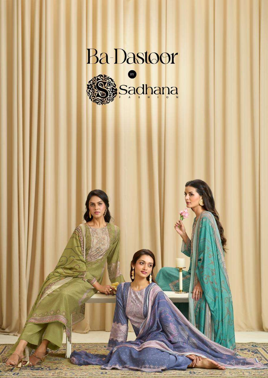 ba-dastoor by sadhna fashion muslin silk designer party wear salwar suit supplier 