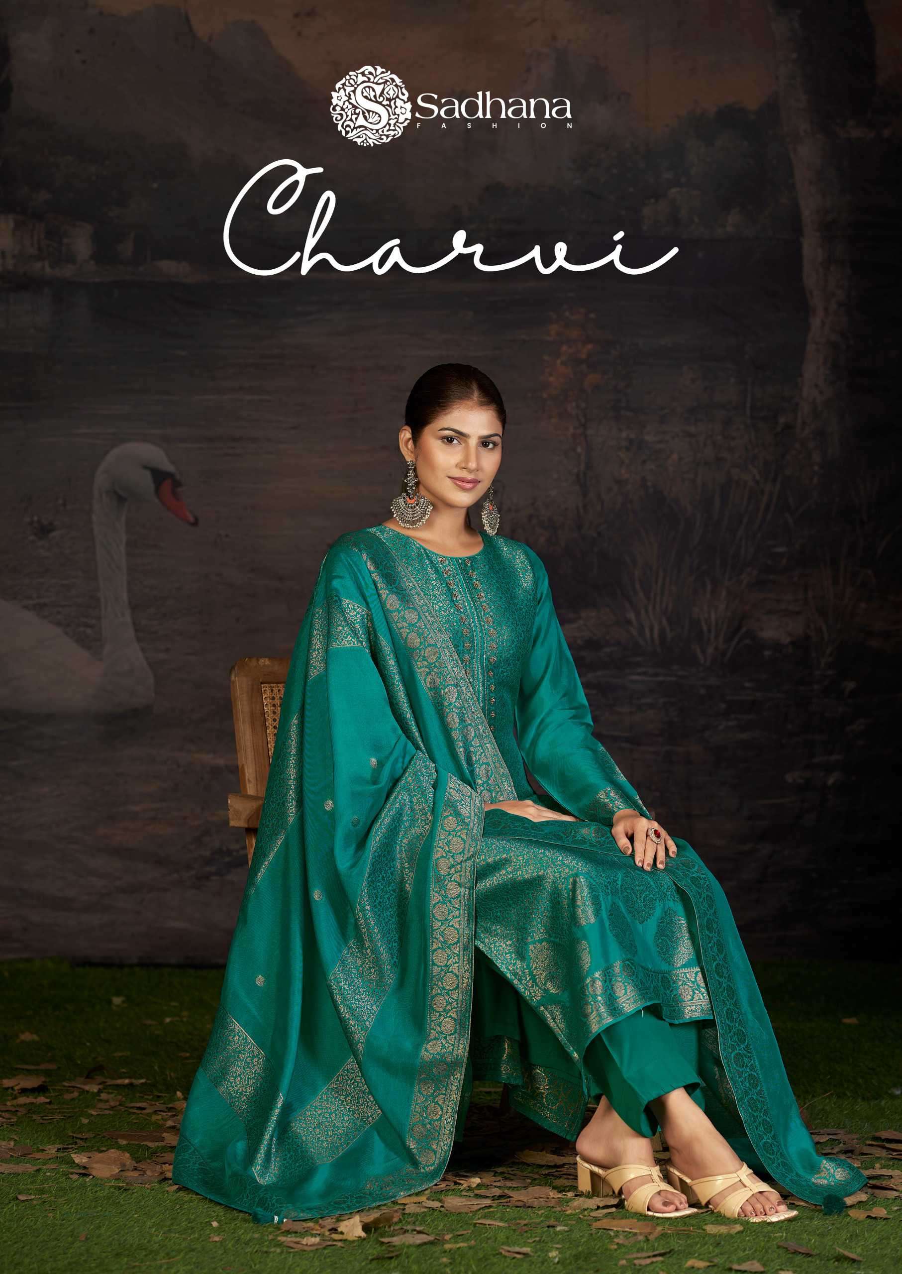 charvi by sadhna fashion fancy handwork jacquard silk salwar kameez wholesaler surat