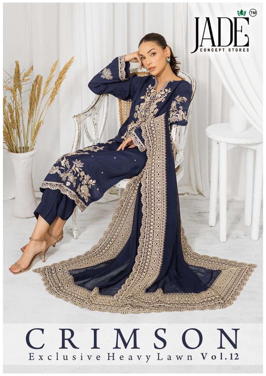 crimson vol-12 by jade 1201-1206 series exclusive designer lawn pakistani suit buy wholesale dealer surat