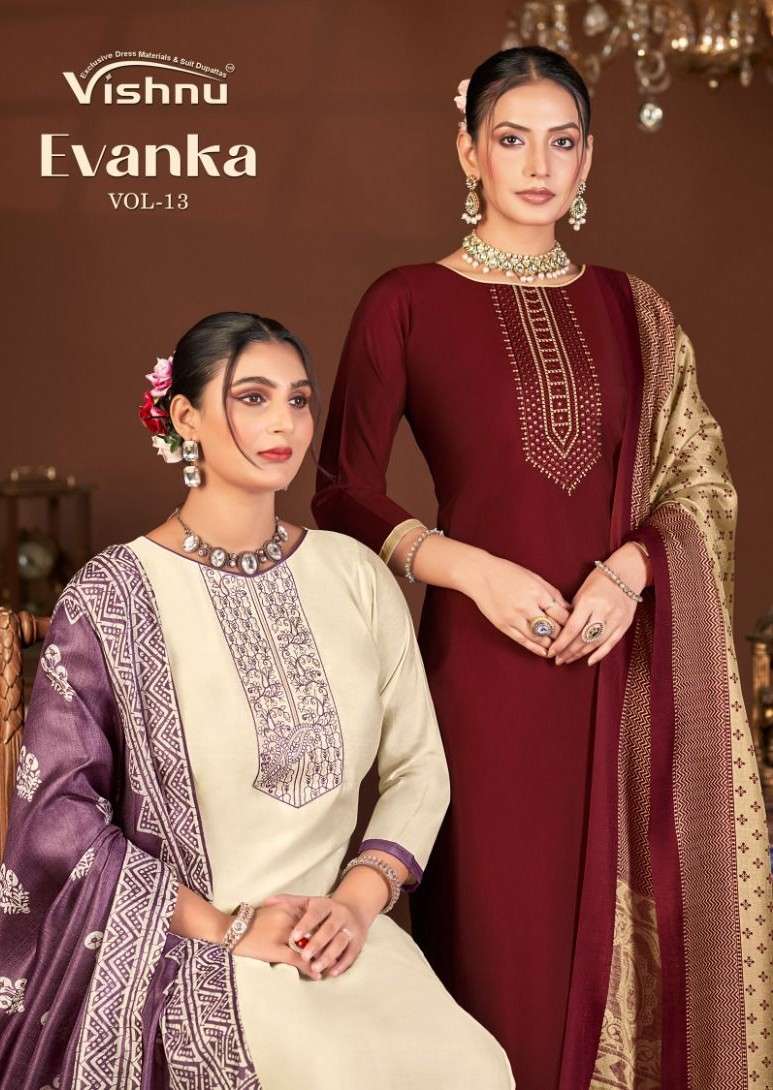 evanka vol-13 by vishnu 39001-39012 series casual wear roman silk suit wholesale price surat