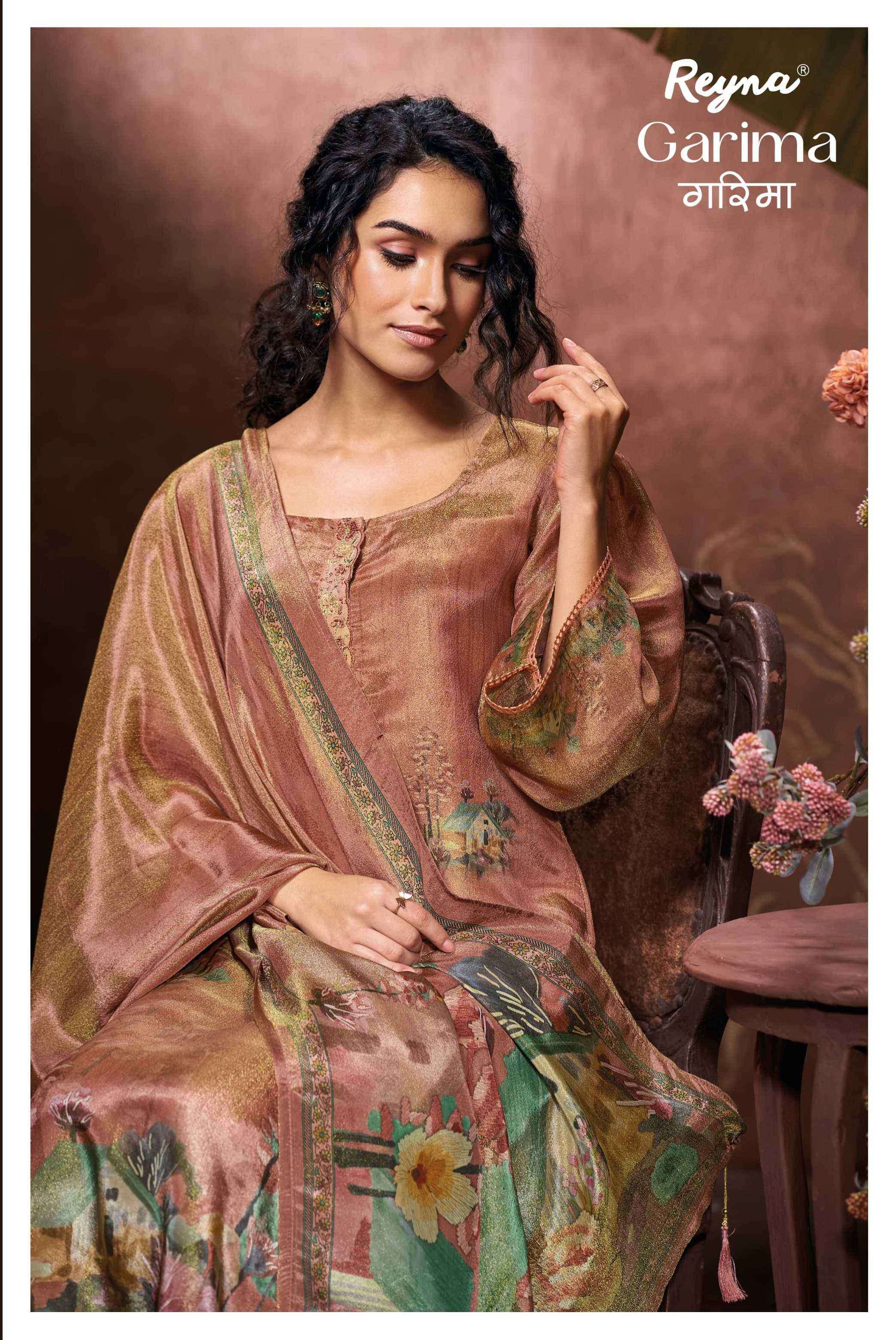 garima by reyna latest designer party wear tissue salwar kmaeez wholesaler surat