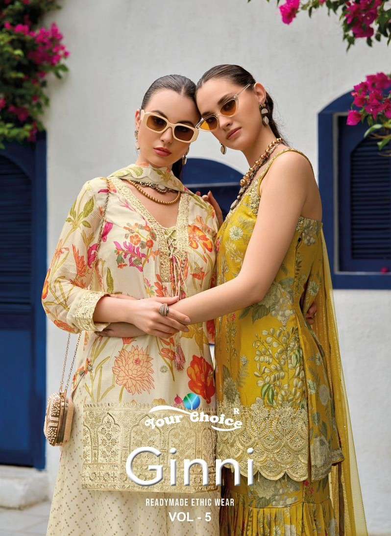 ginni vol-5 by your choice exclusive designer party wear readymade sarara suit supplier 