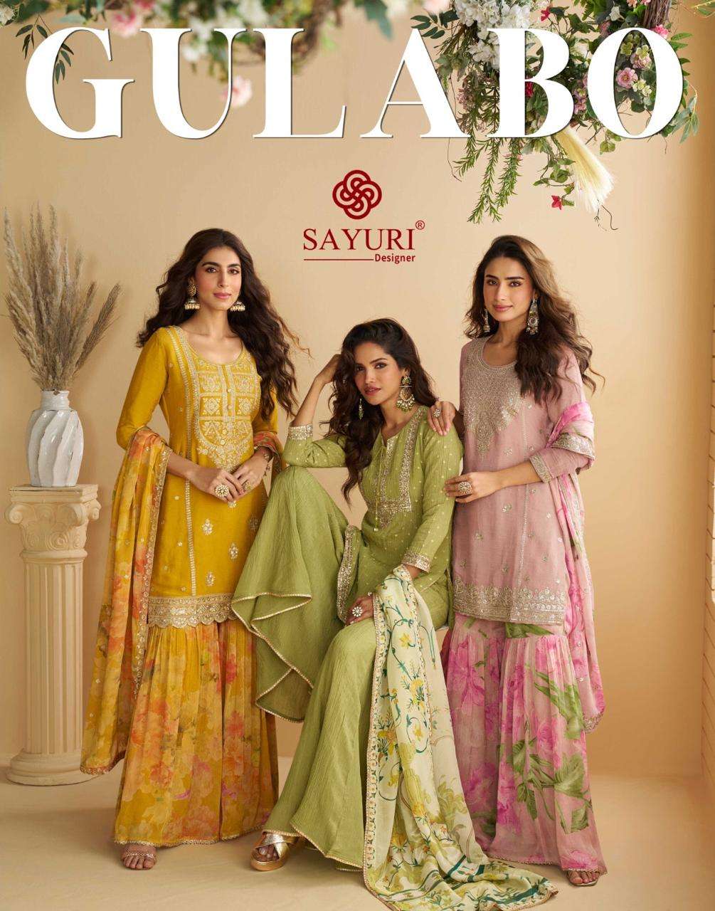 gulabo by sayuri designer 10069-10073 series chinon silk plazo suit wholesale price surat
