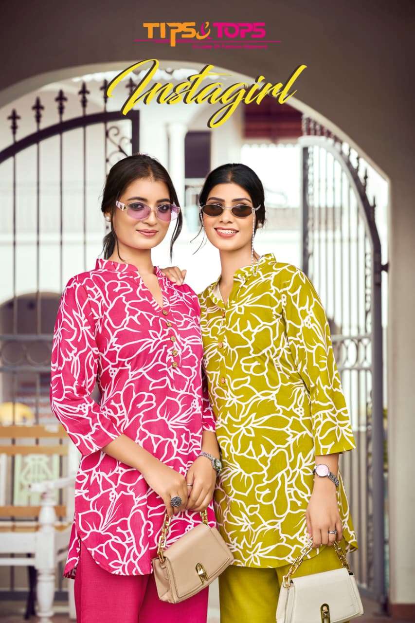 instagirl by tips&tops 1001-1006 series rayon designer readymadecord set wholesaler surat