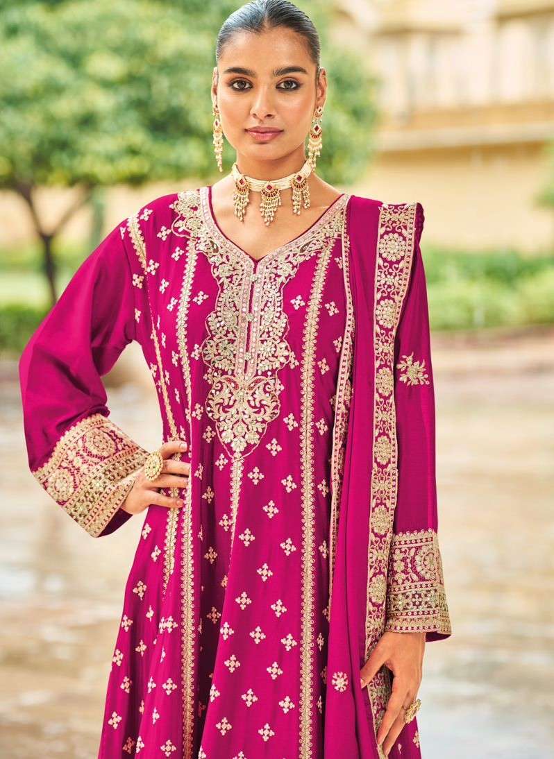 kronis by your choice fancy heavy embroidered chinon readymade plazo suit suopplier