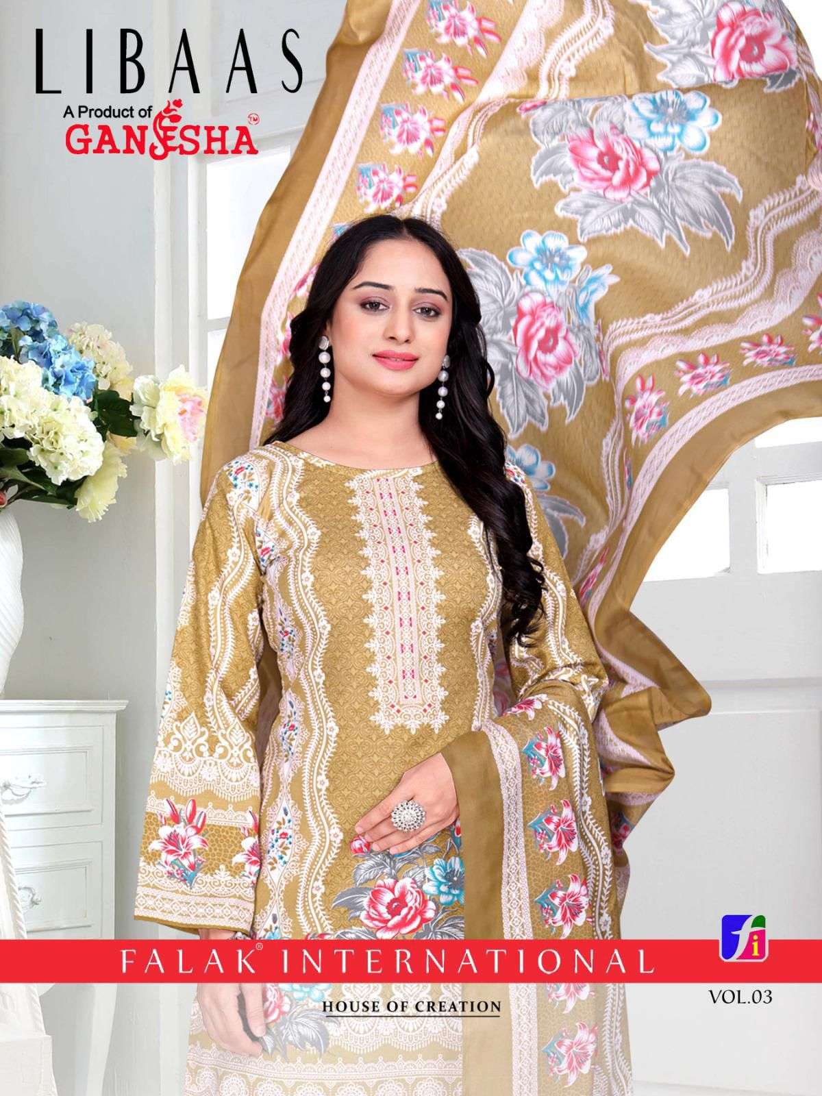 libaas vol-3 by ganesha latest designer casual wear cotton printed suit supplier 