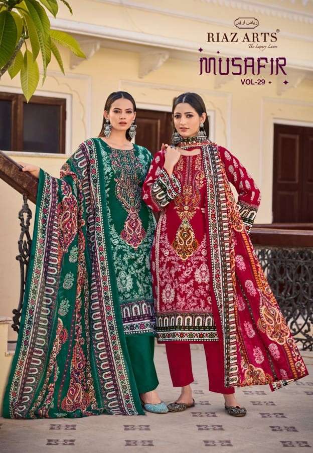 musafir vol-29 by riaz arts colors cotton digital print wtih heavy self embroidered salwar suit supplier 