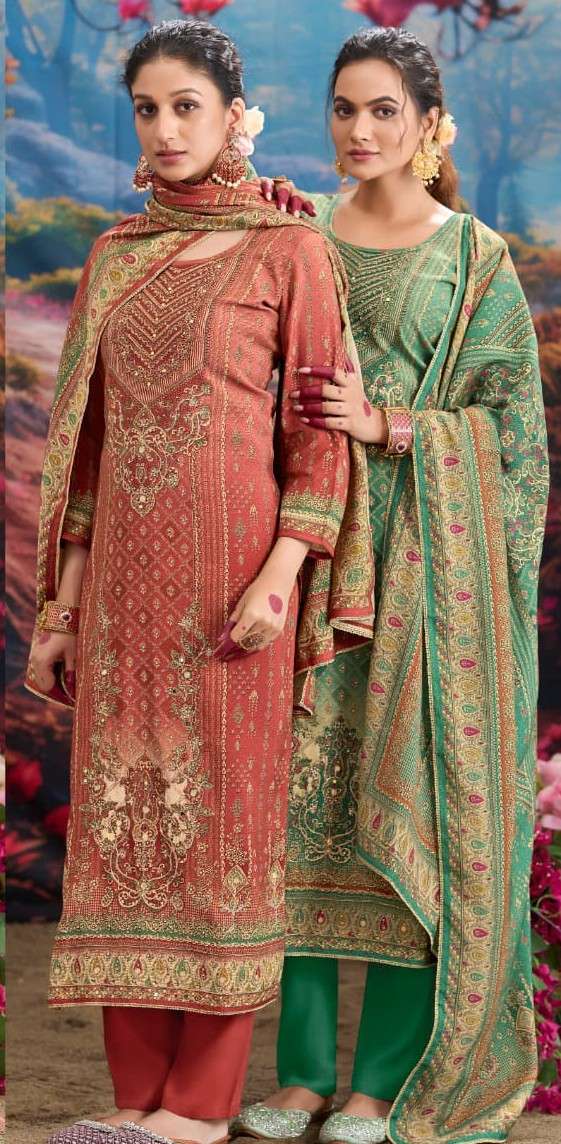 nazakat vol-19 by rang exclusive designer fancy print with aari work salwar suit supplier 