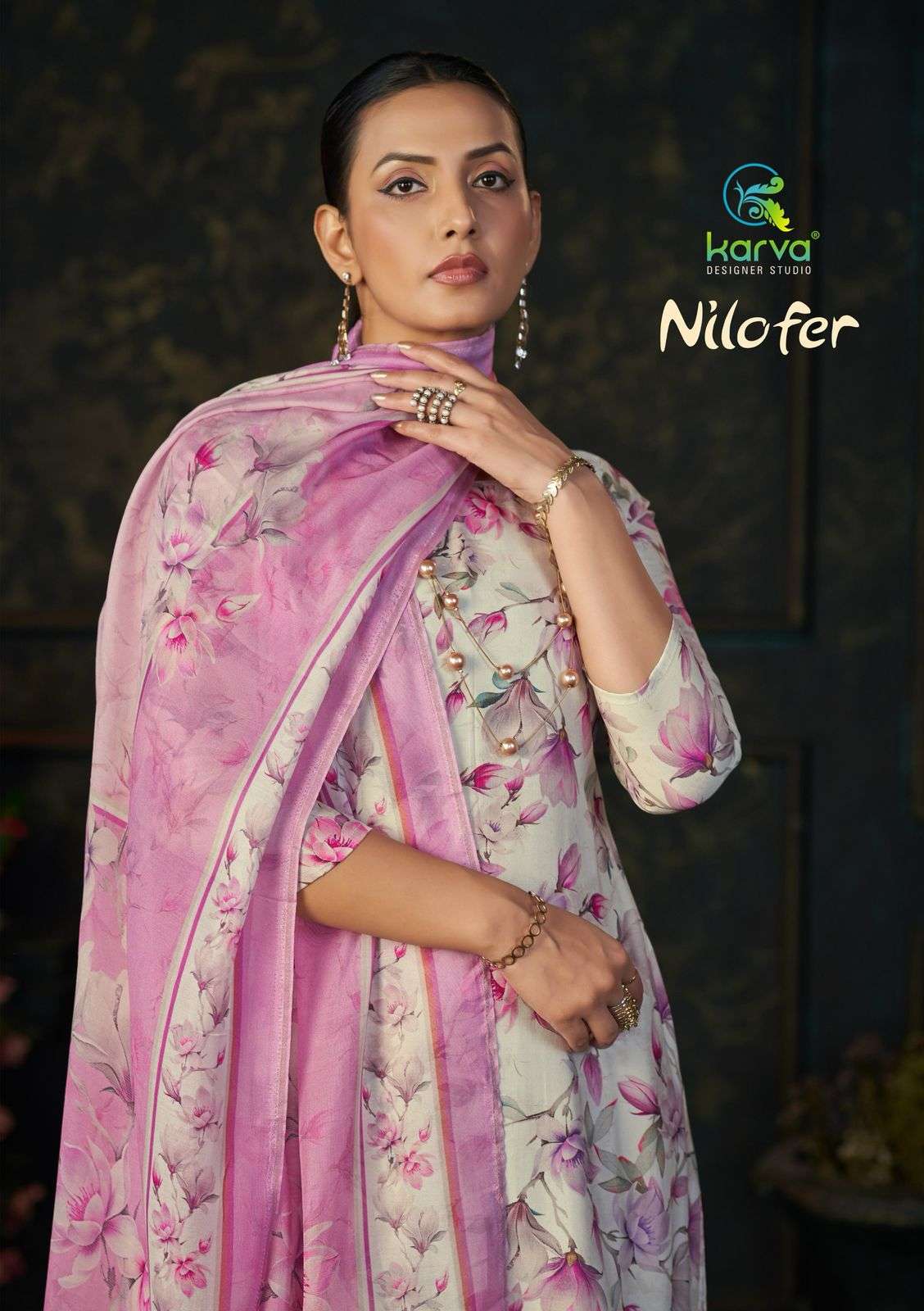 nilofer by karva 01-04 series viscose muslin fancy digital printed suit wholesaler surat