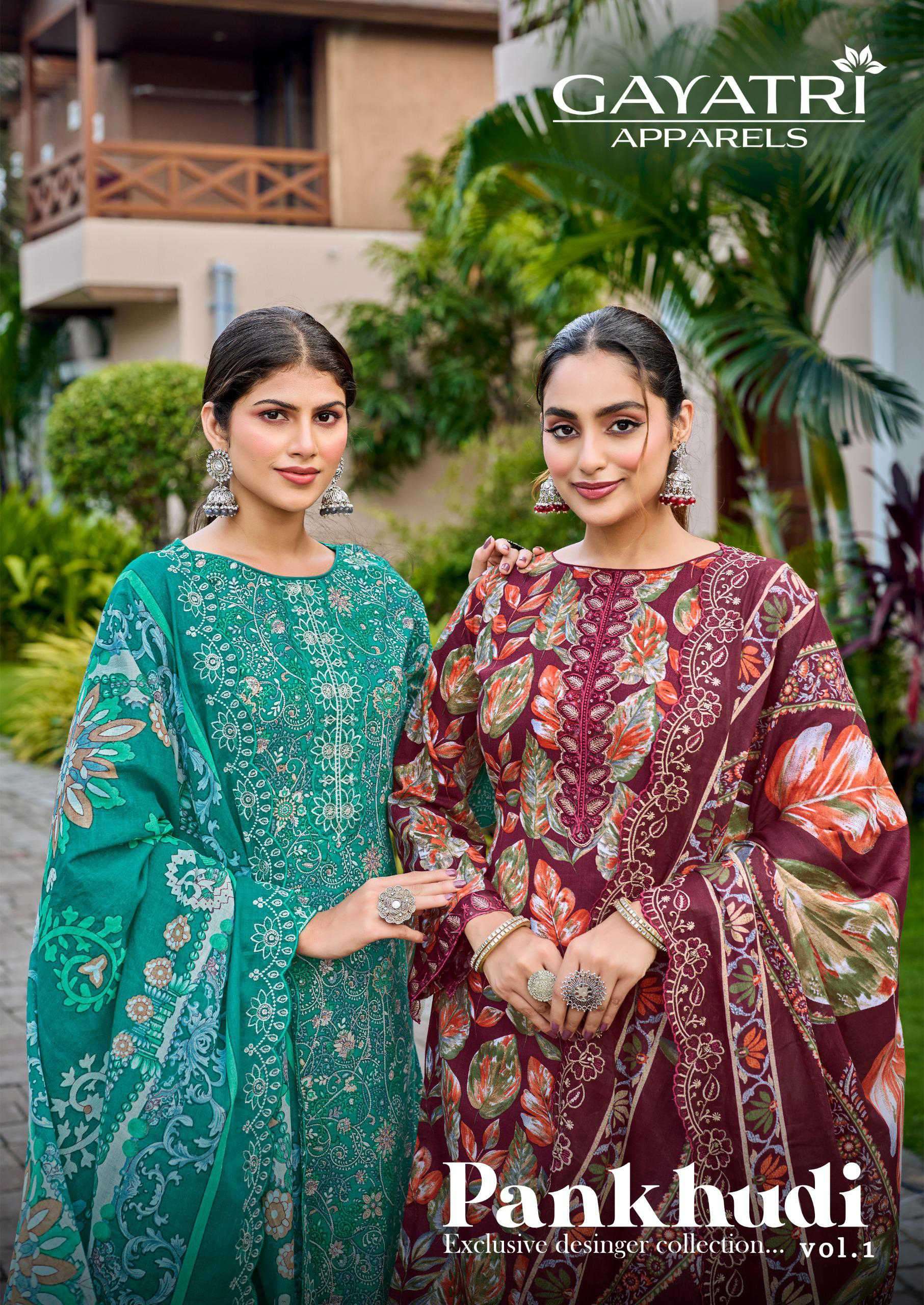 pankhudi vol-1 by gayatri 1001-1008 series cambric cotton designer salwar kameez wholesaler surat