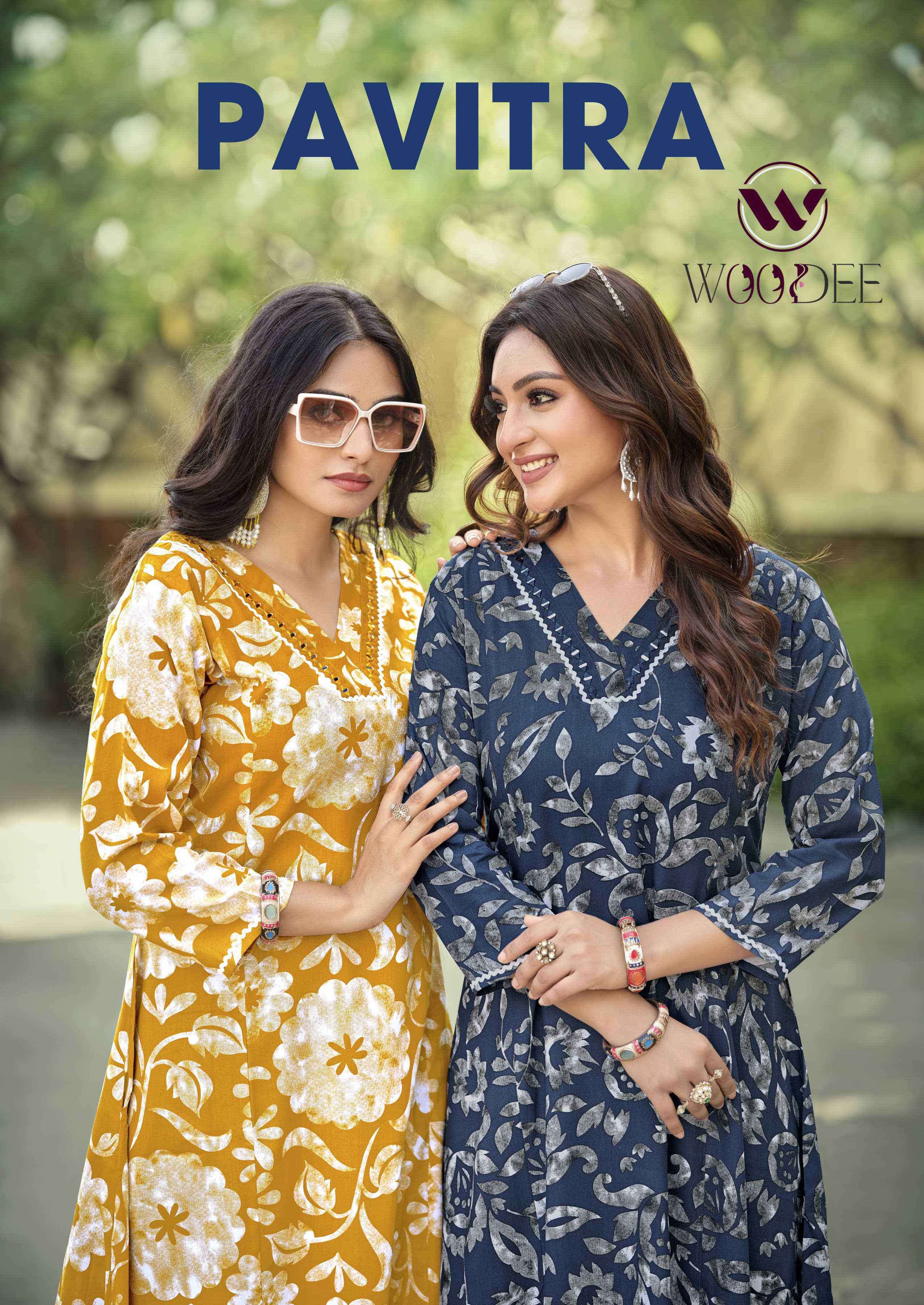 pavitra by woodee 1001-1006 series fancy printed rayon cord set wholesale price surat