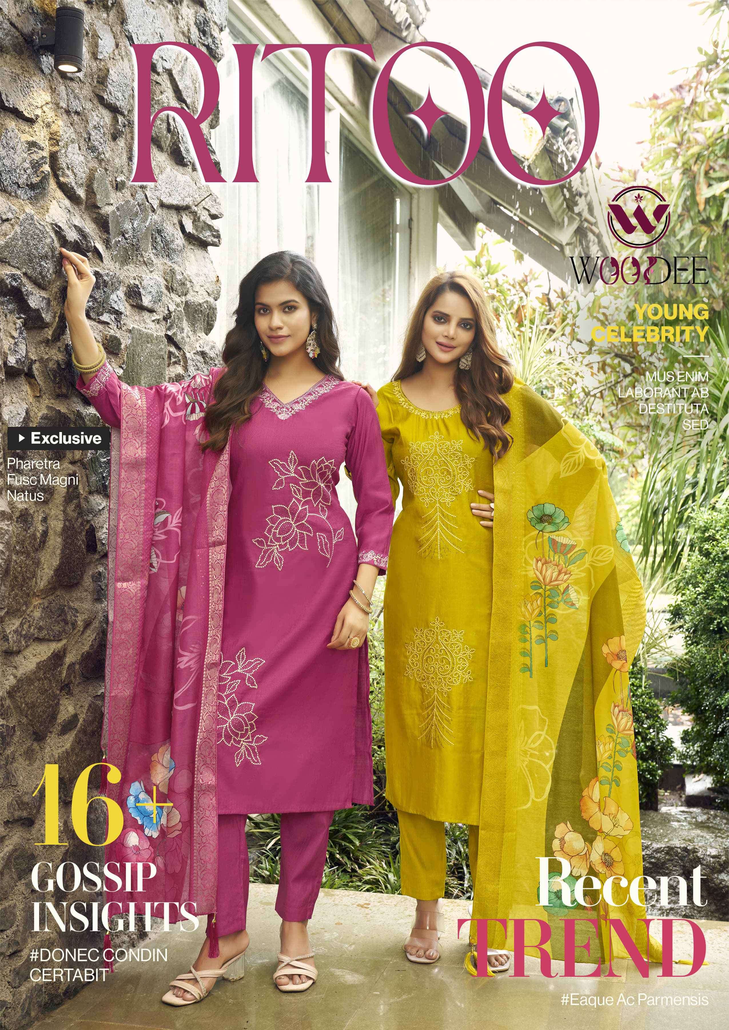 ritoo by woodee 1001-1006 series  exclusive designer party wear readymade suit wholesaler surat