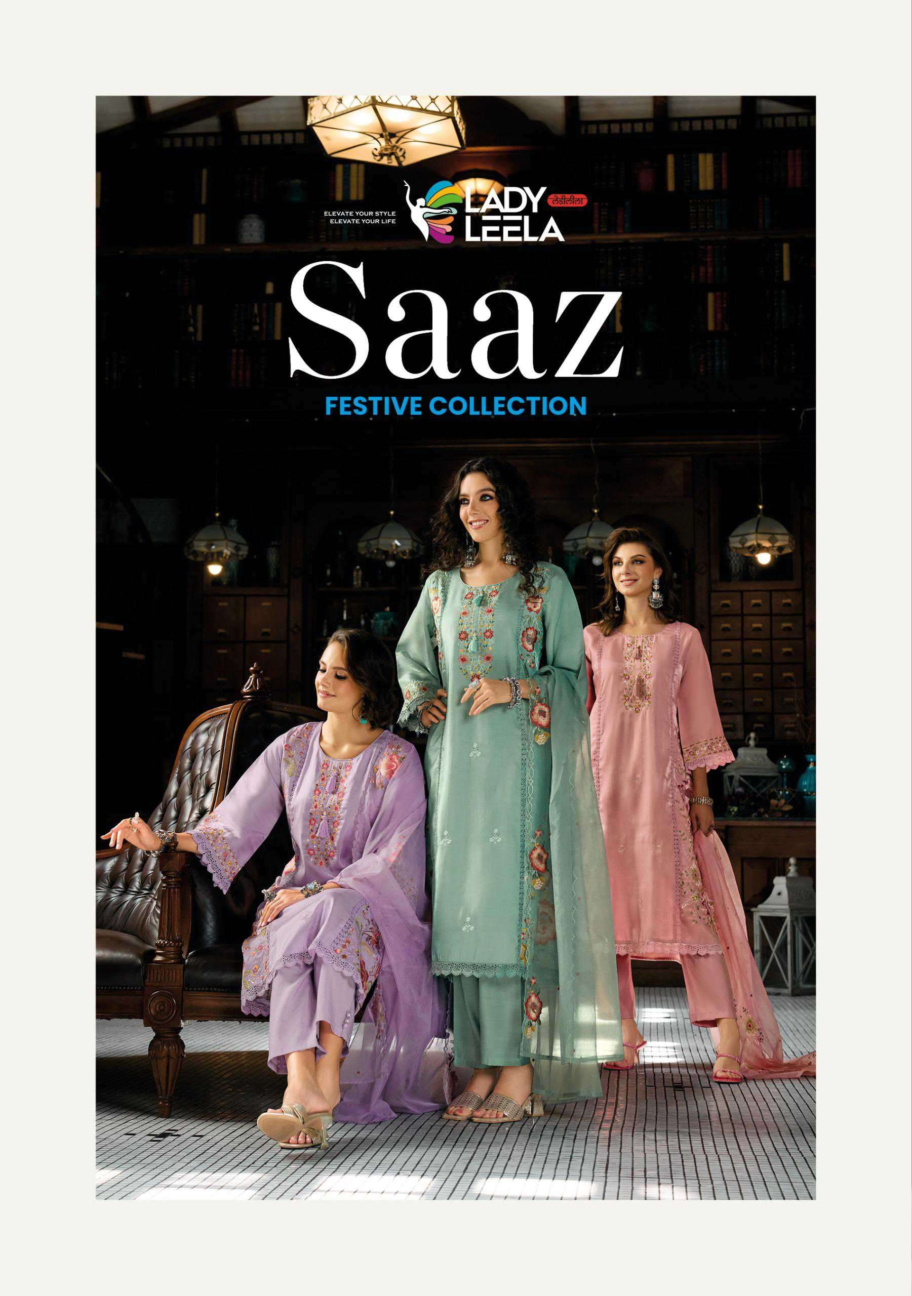 saaz by lady leela 31181-31184 series viscose roman readymade suit wholesaler surat