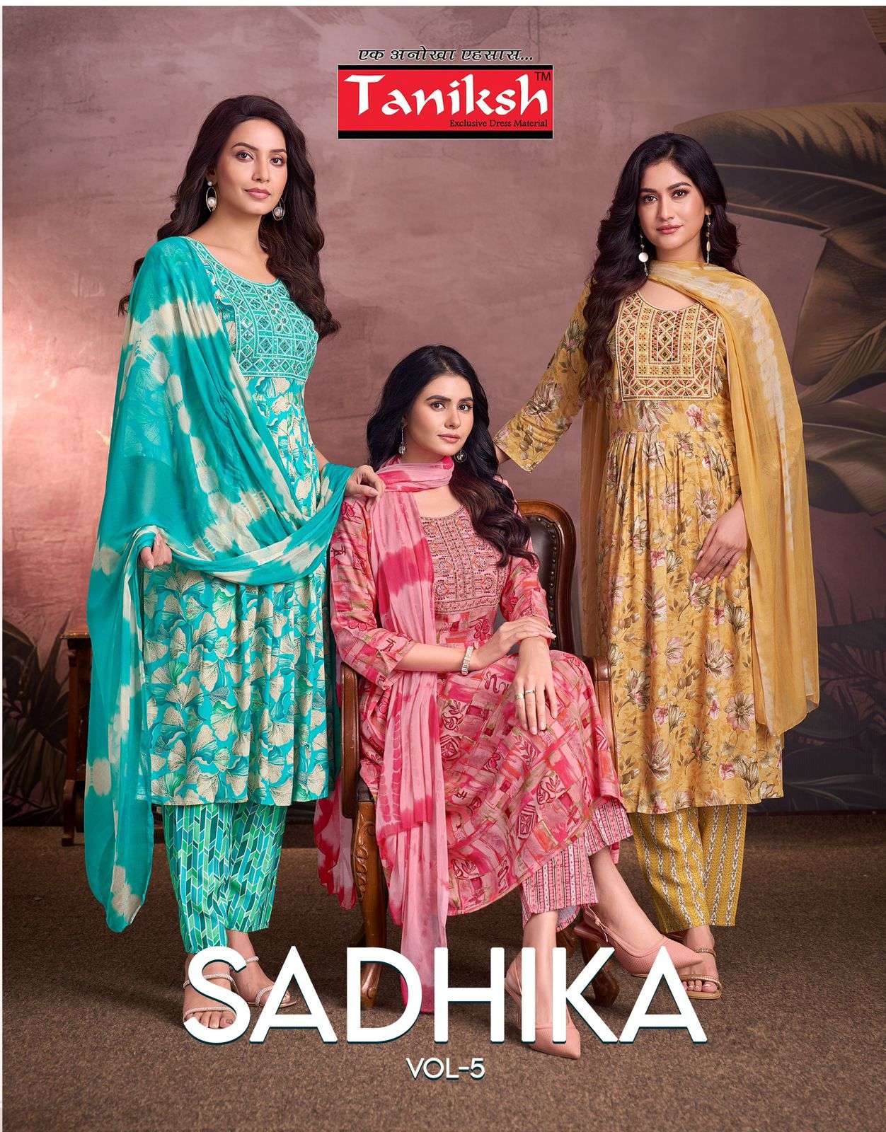 sadhika vol-9 by taniksh latest designer party wear readymade salwar kameez exporter surat