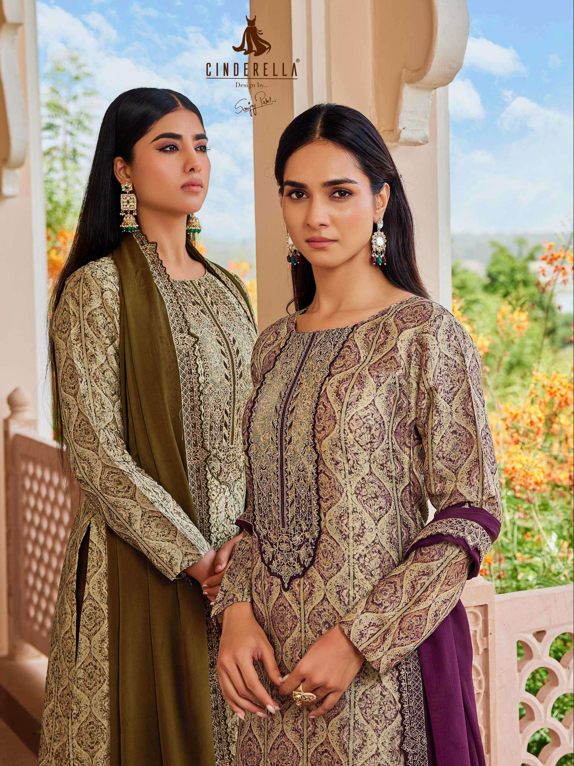 saheli by cinderela  silka jacquard with printed handwork fancy salwar kameez best online price surat