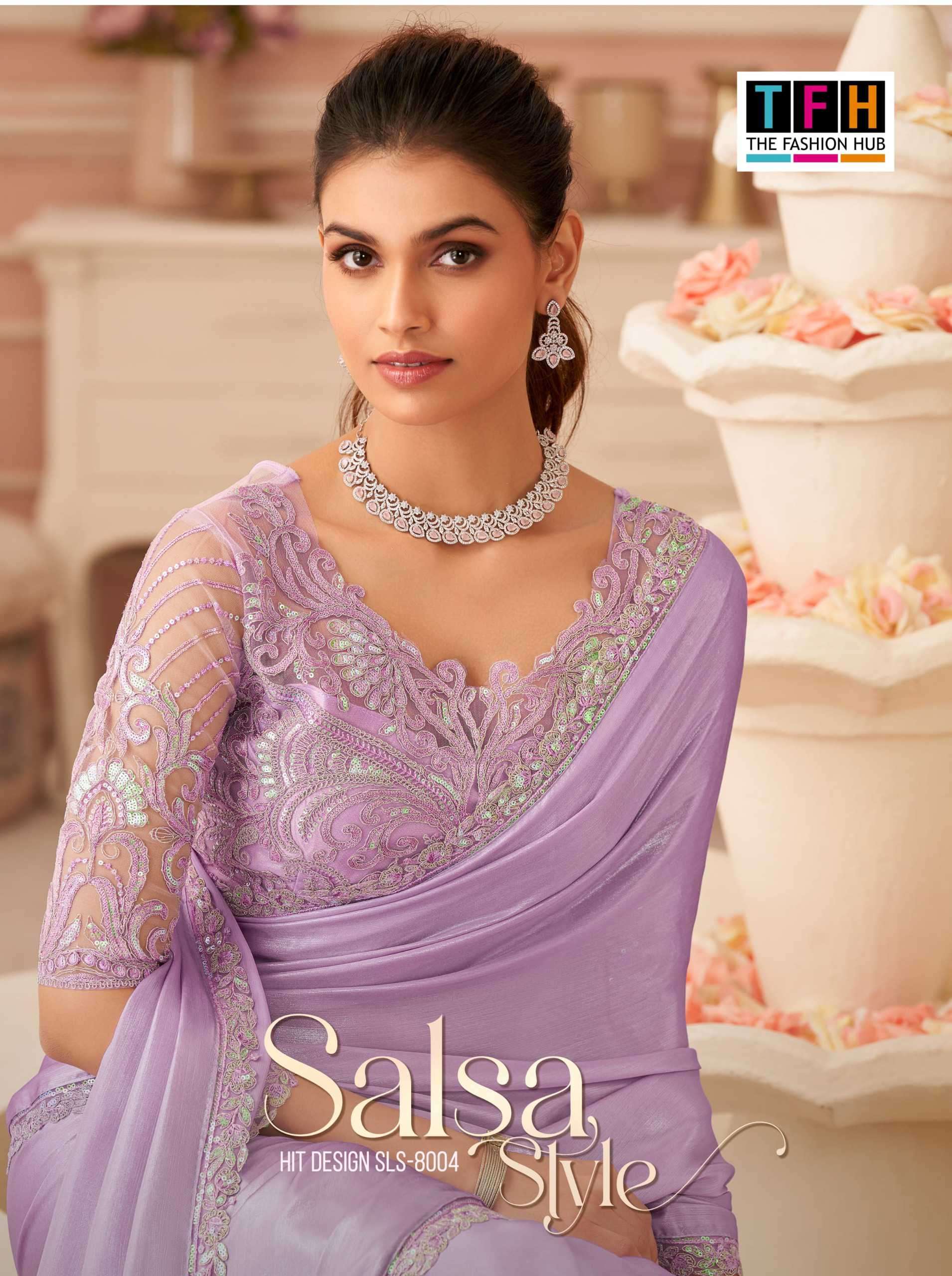  salsa style 8004 by tfh exclusive designer party wear chiffon saree wholesaler surat