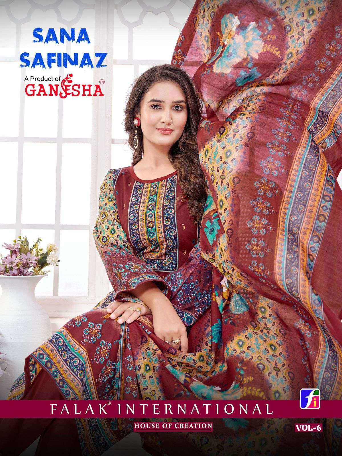 sana safinaz vol-6 by falak latest designer casual wear cotton salwar suit supplier 